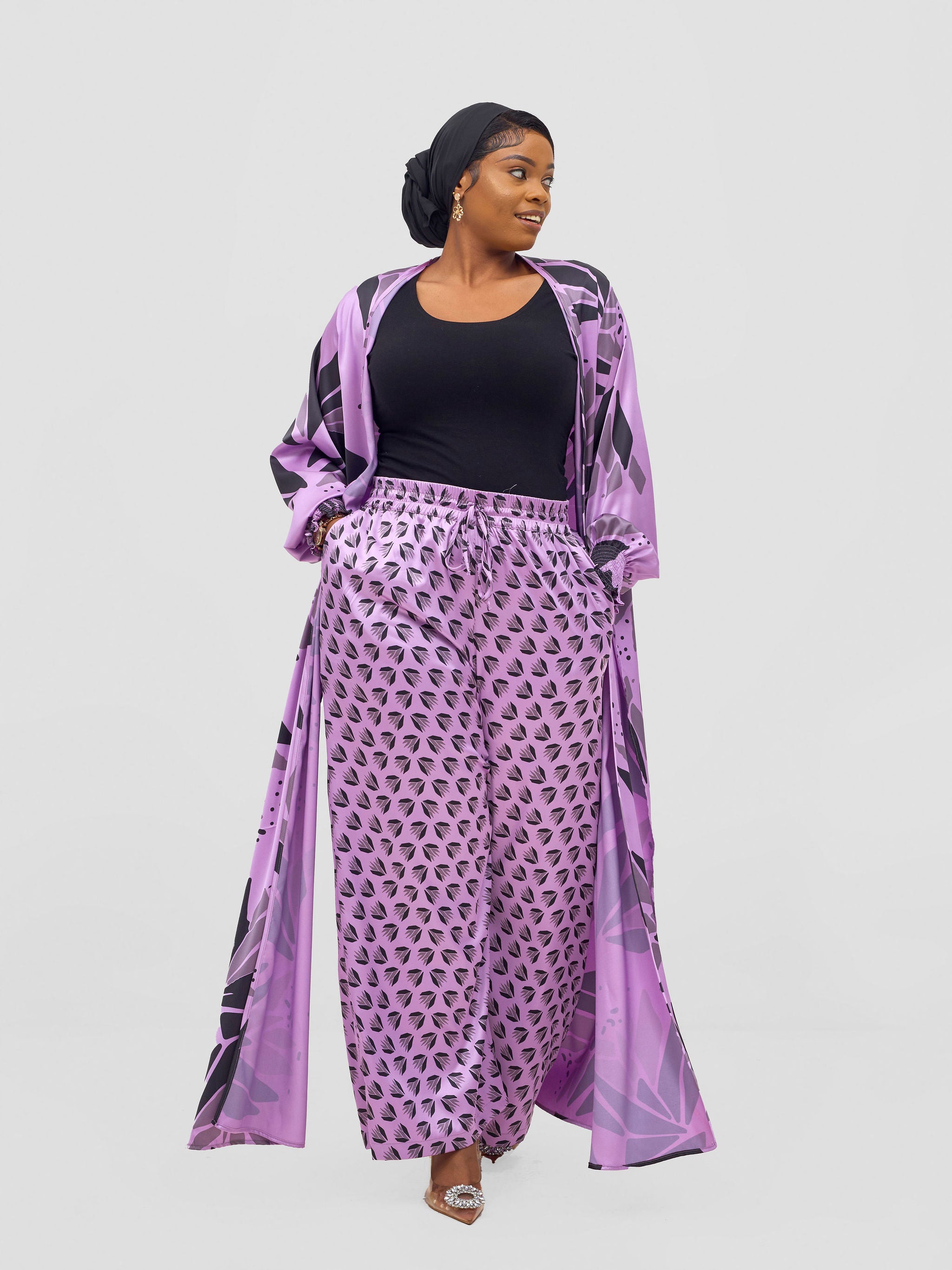 Vivo Ayah Kimono - Lilac / Black Tullu Print