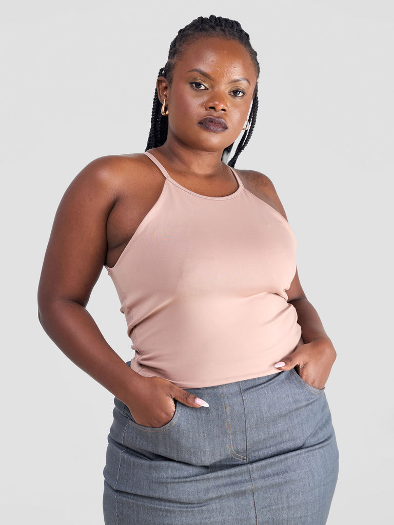 Zoya Yuni Halter Midriff Top - Taupe