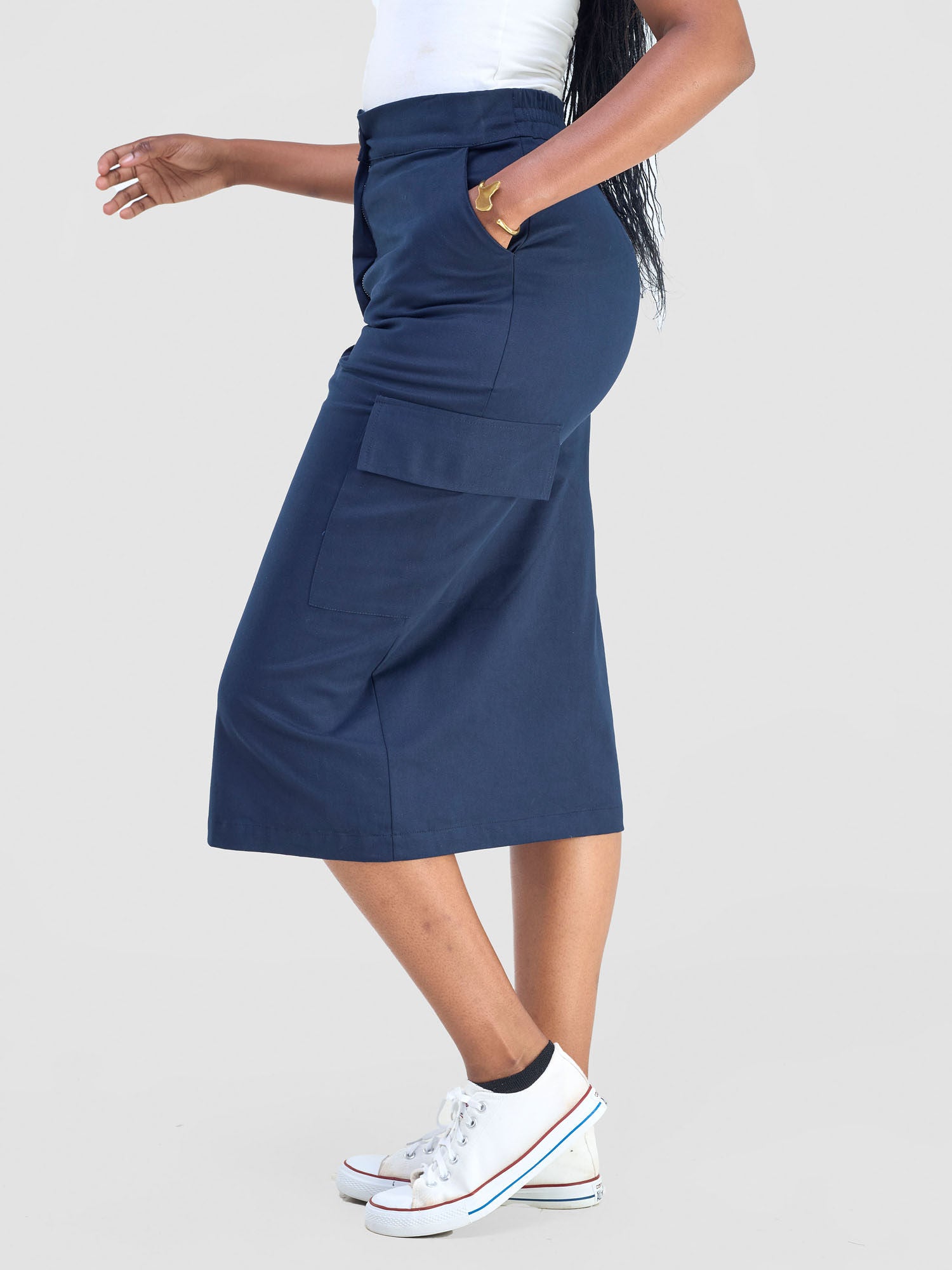 Safari Kamari Front Slit Midi Skirt - Navy