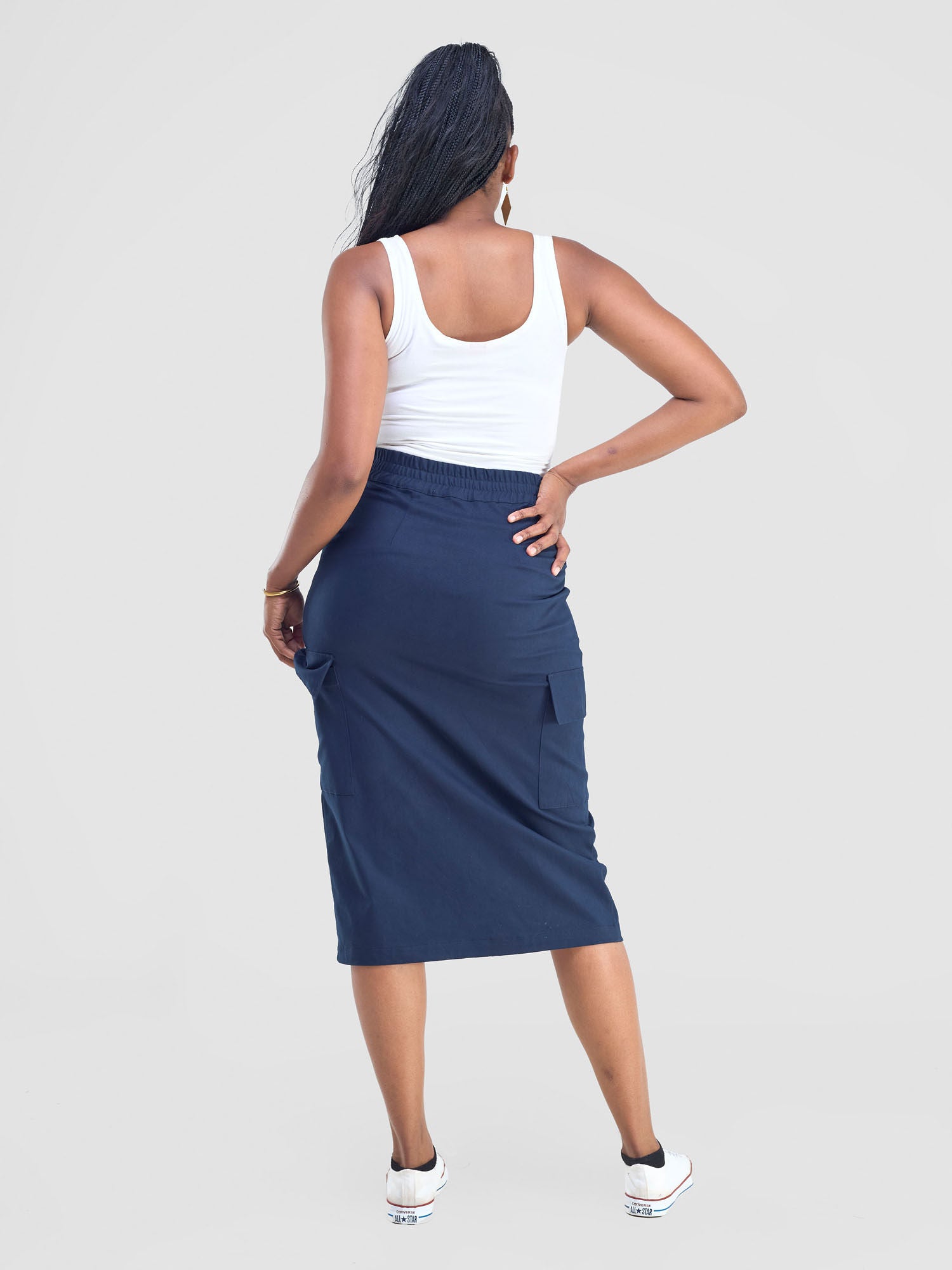 Safari Kamari Front Slit Midi Skirt - Navy