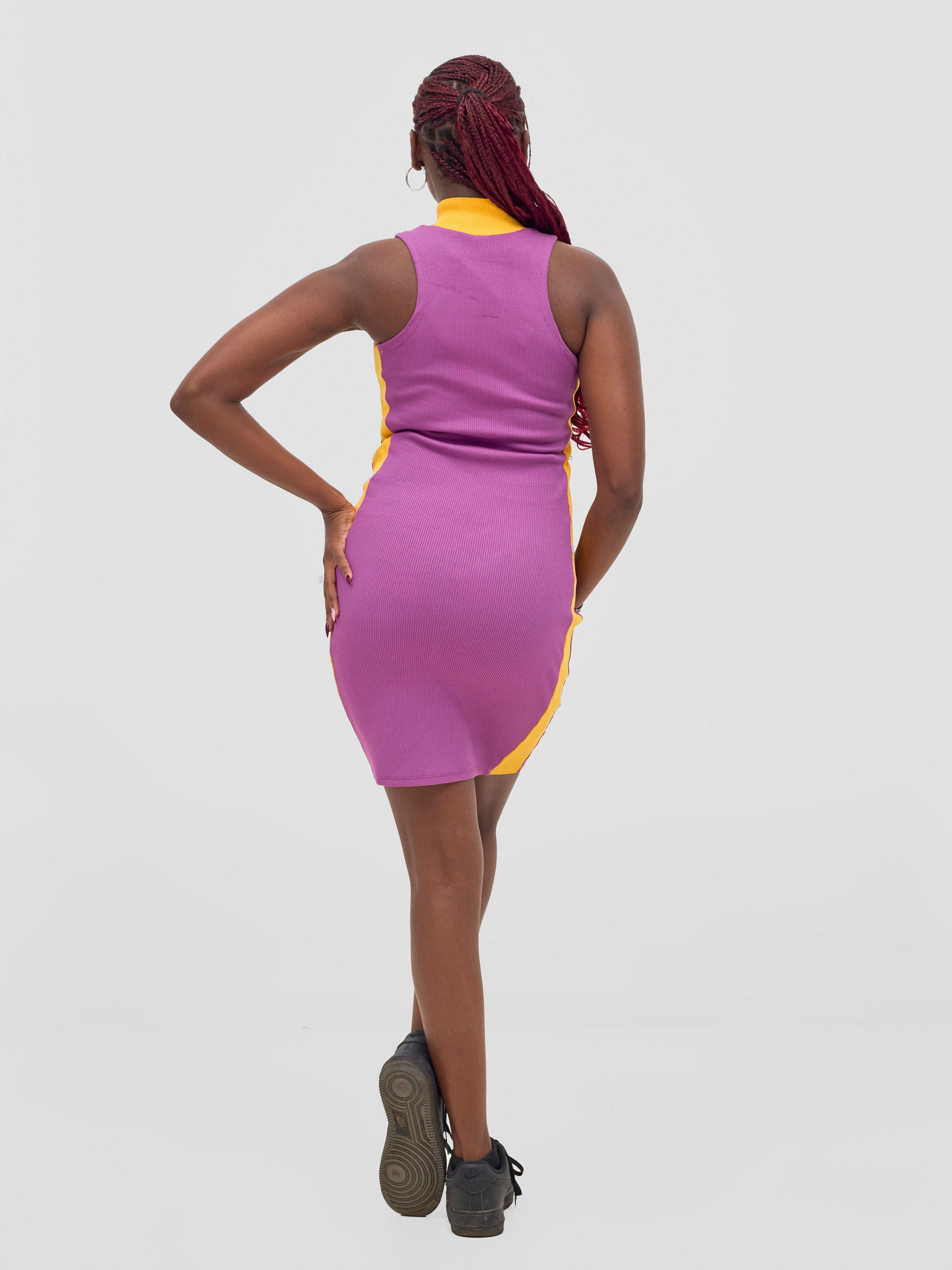 Zoya Vasha Sleeveless Turtleneck Mini Bodycon - Purple / Yellow