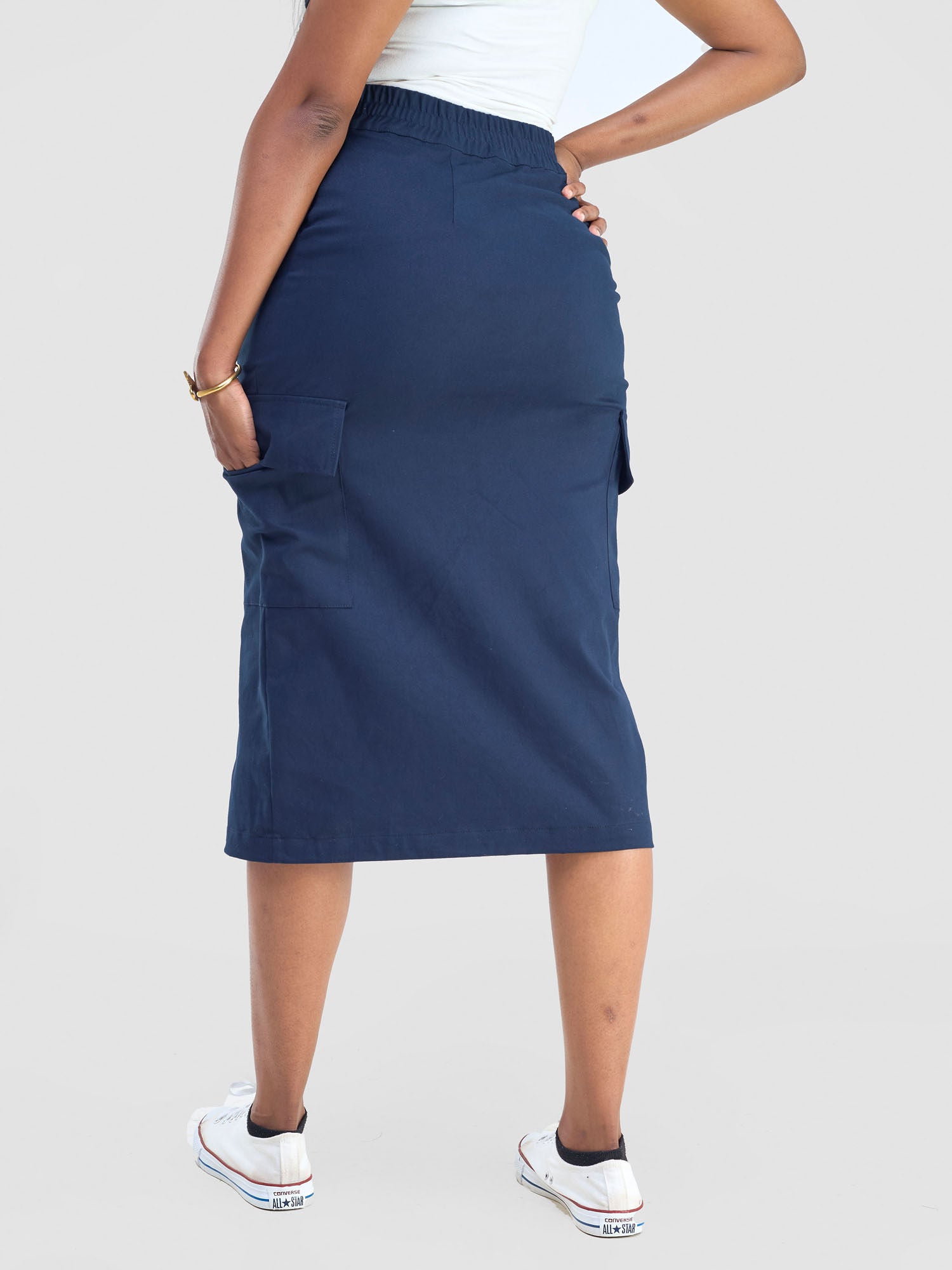 Safari Kamari Front Slit Midi Skirt - Navy