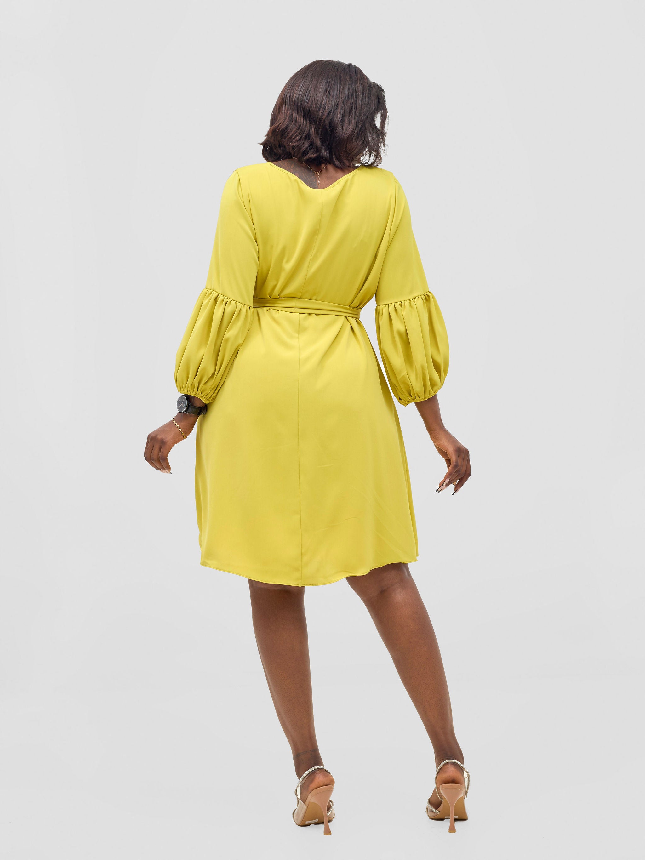 Vivo Zena Bishop Panel Long Sleeve Round Neck Dress - Lime Green