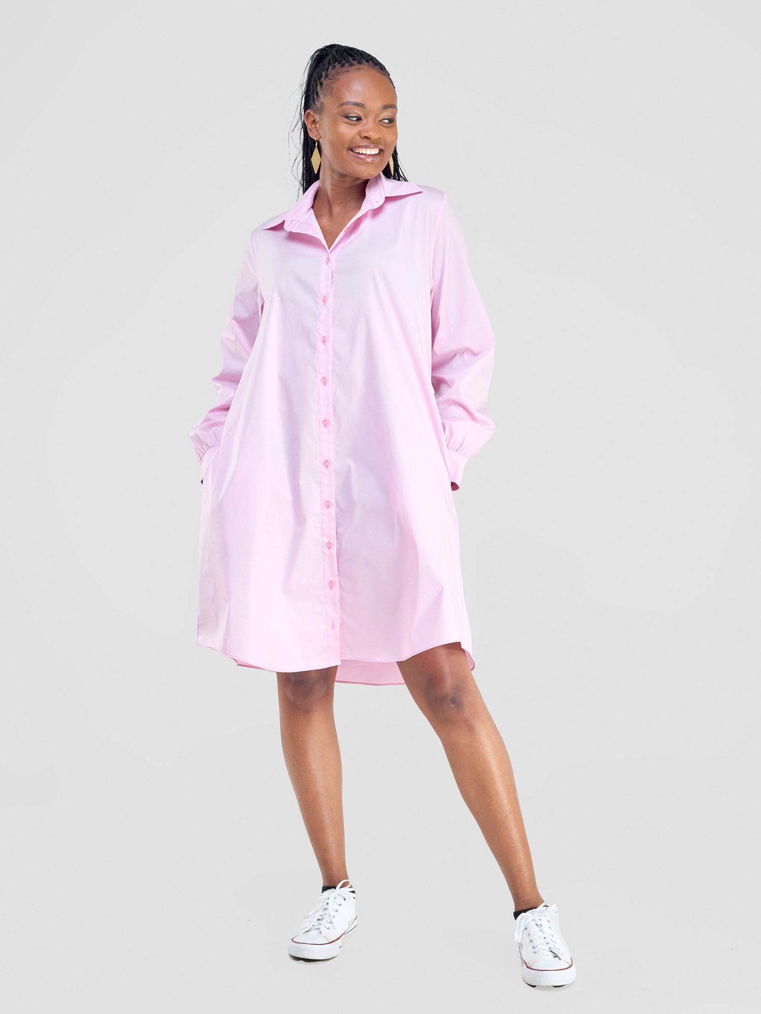 Safari Kaya Long Sleeve Shirt Dress - Light Pink