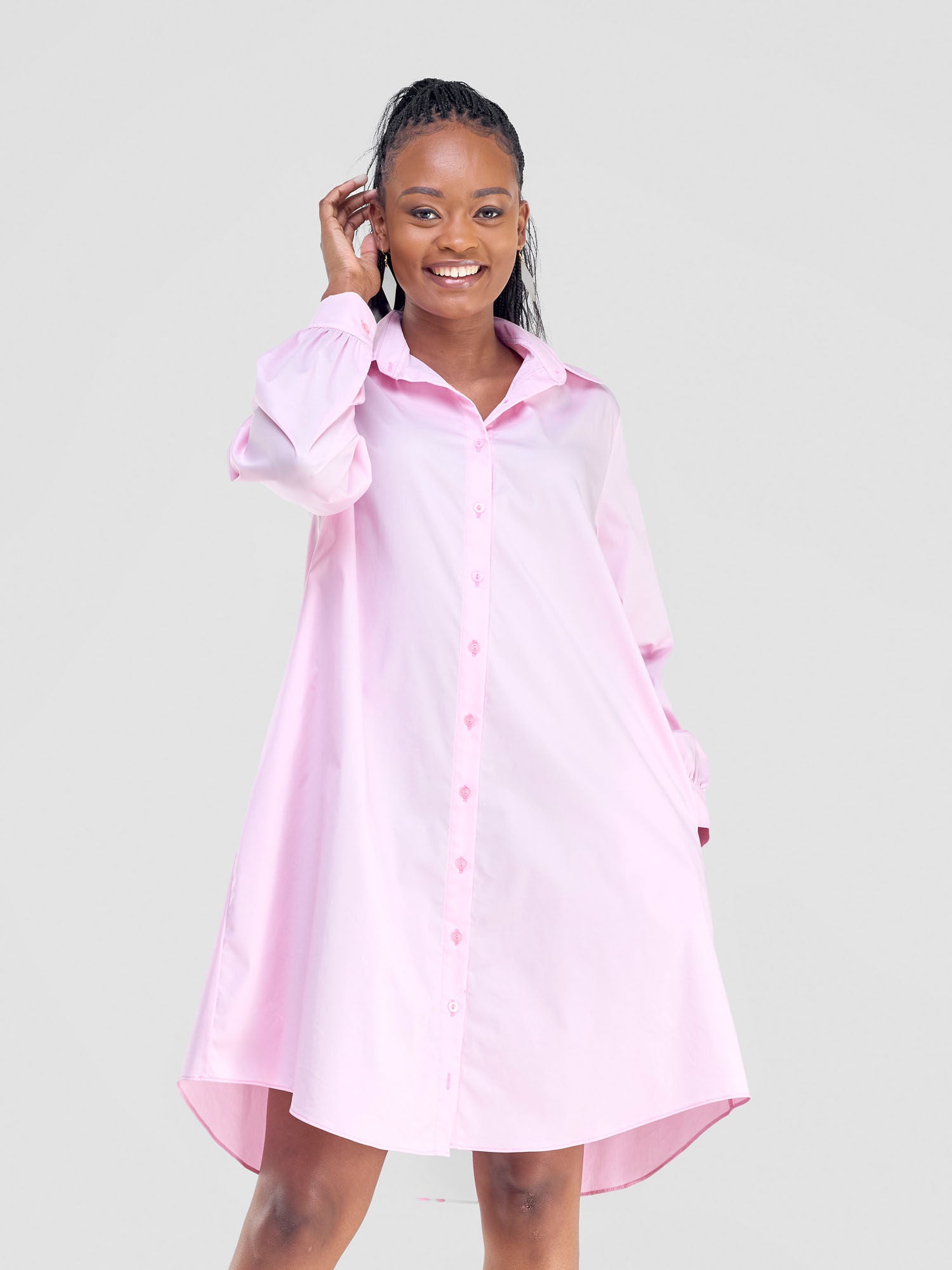 Safari Kaya Long Sleeve Shirt Dress - Light Pink