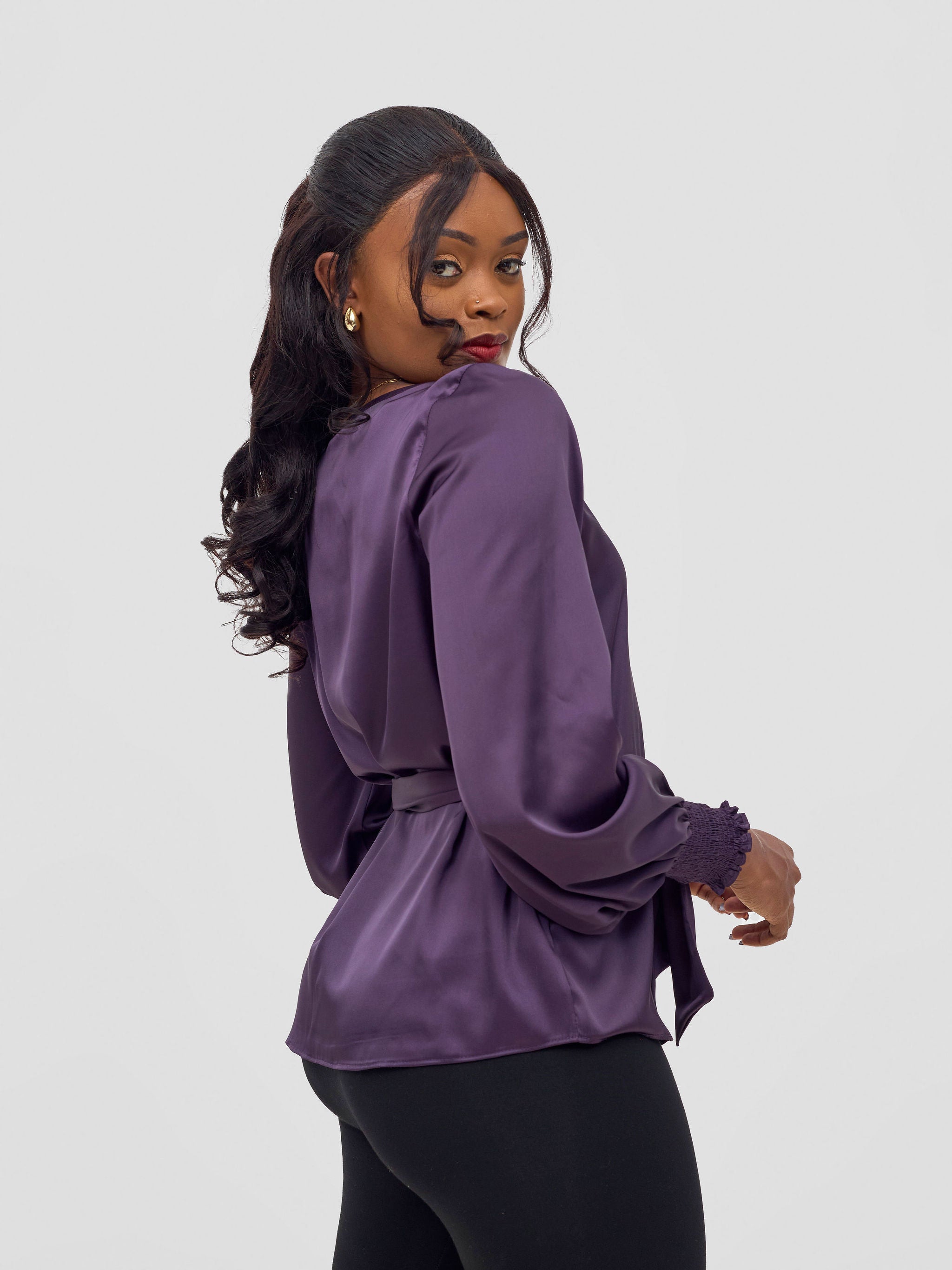 Vivo Ayah Shirred Cuff Loose Top - Dark Purple