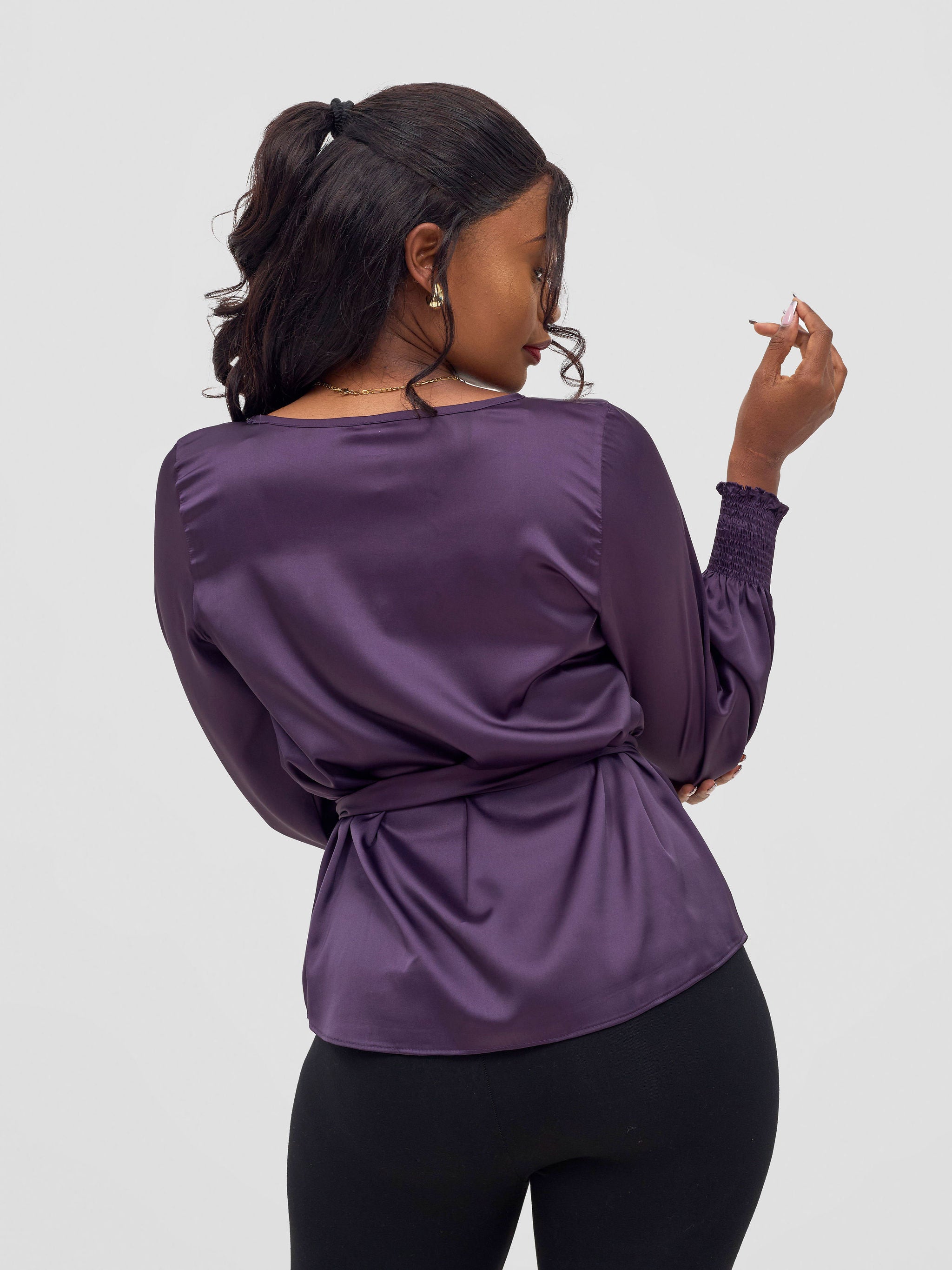 Vivo Ayah Shirred Cuff Loose Top - Dark Purple