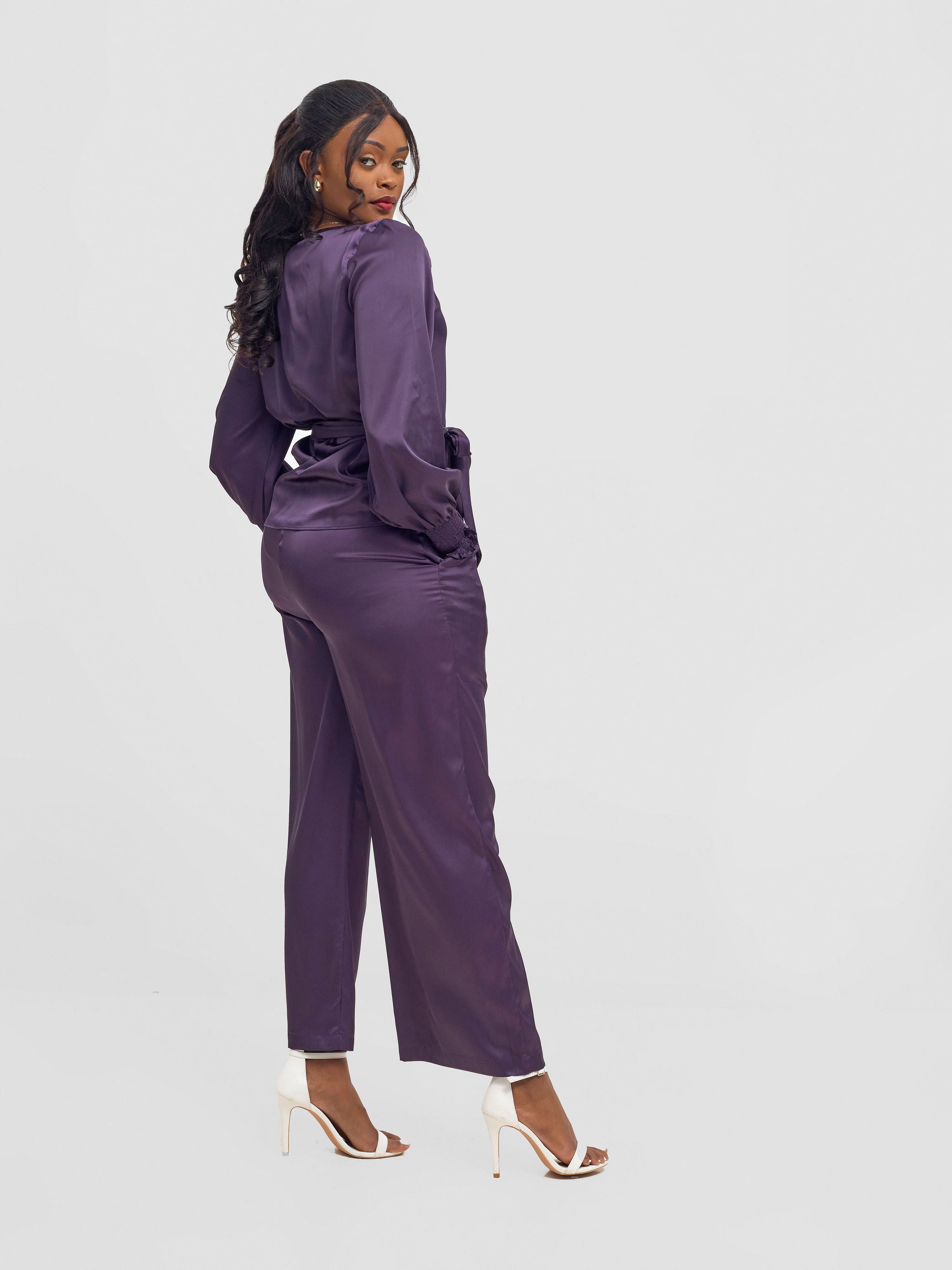 Vivo Ayah Shirred Cuff Loose Top - Dark Purple