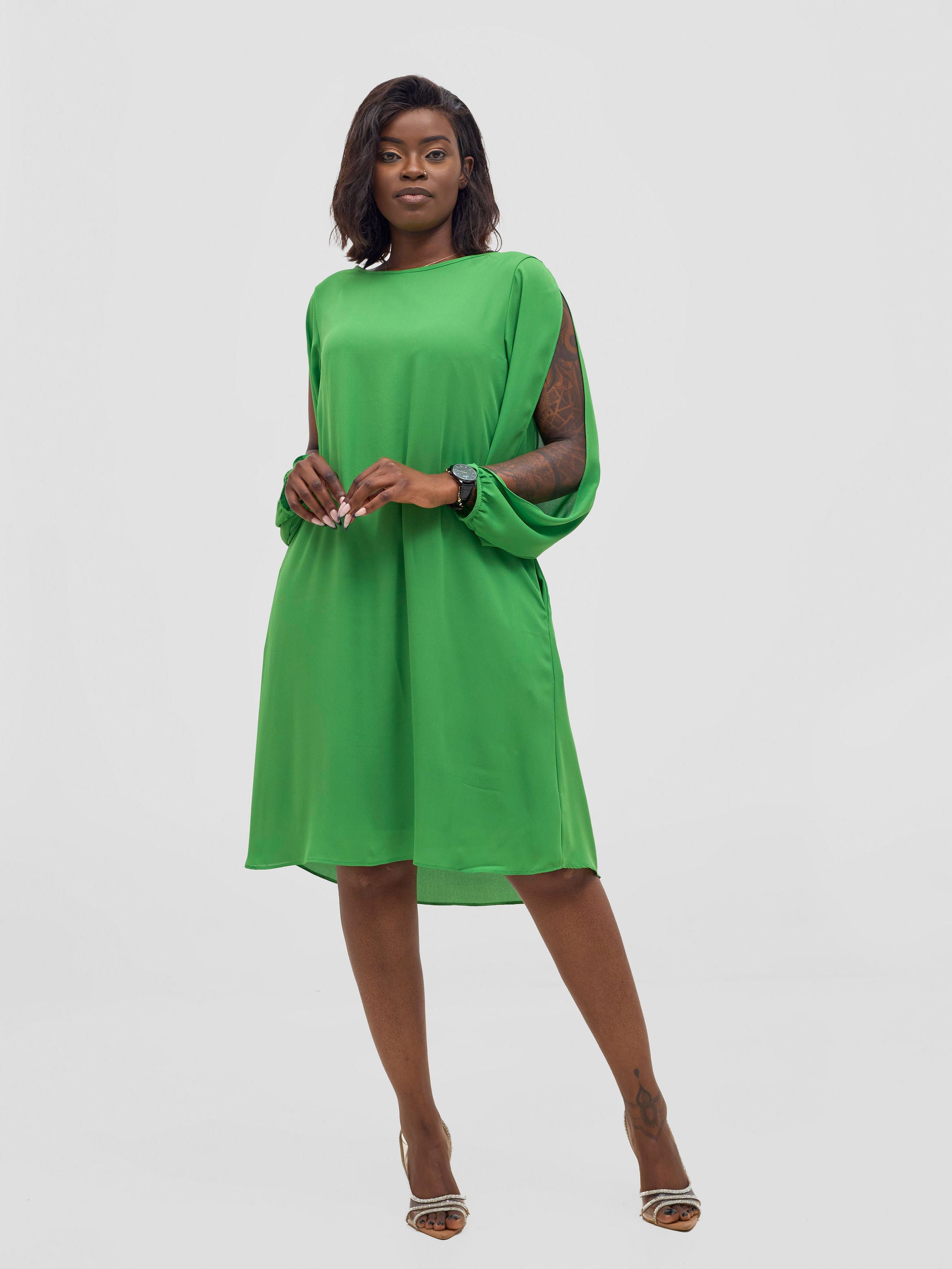 Vivo Lamu Knee Length Chiffon Dress - Lime