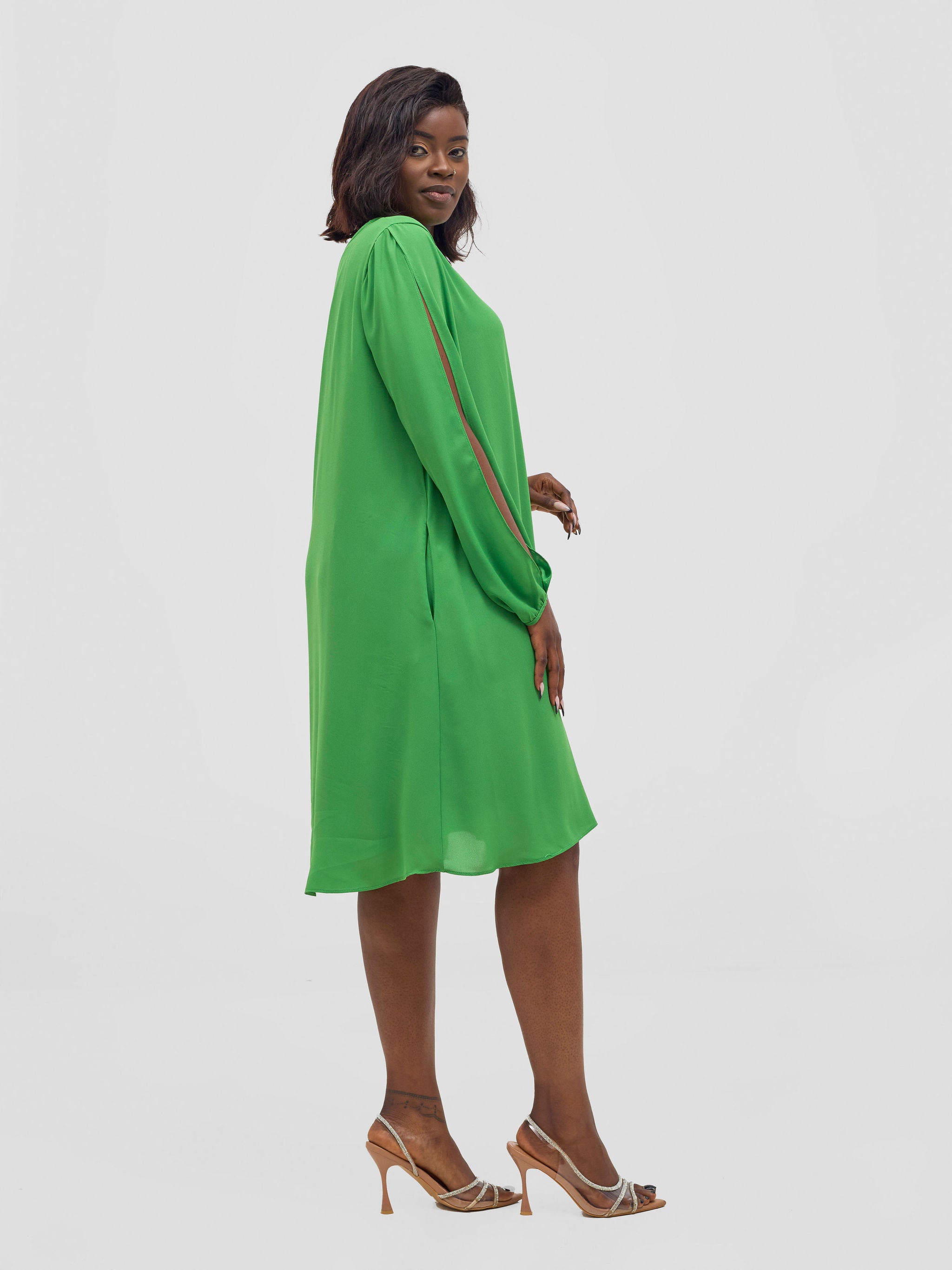 Vivo Lamu Knee Length Chiffon Dress - Lime