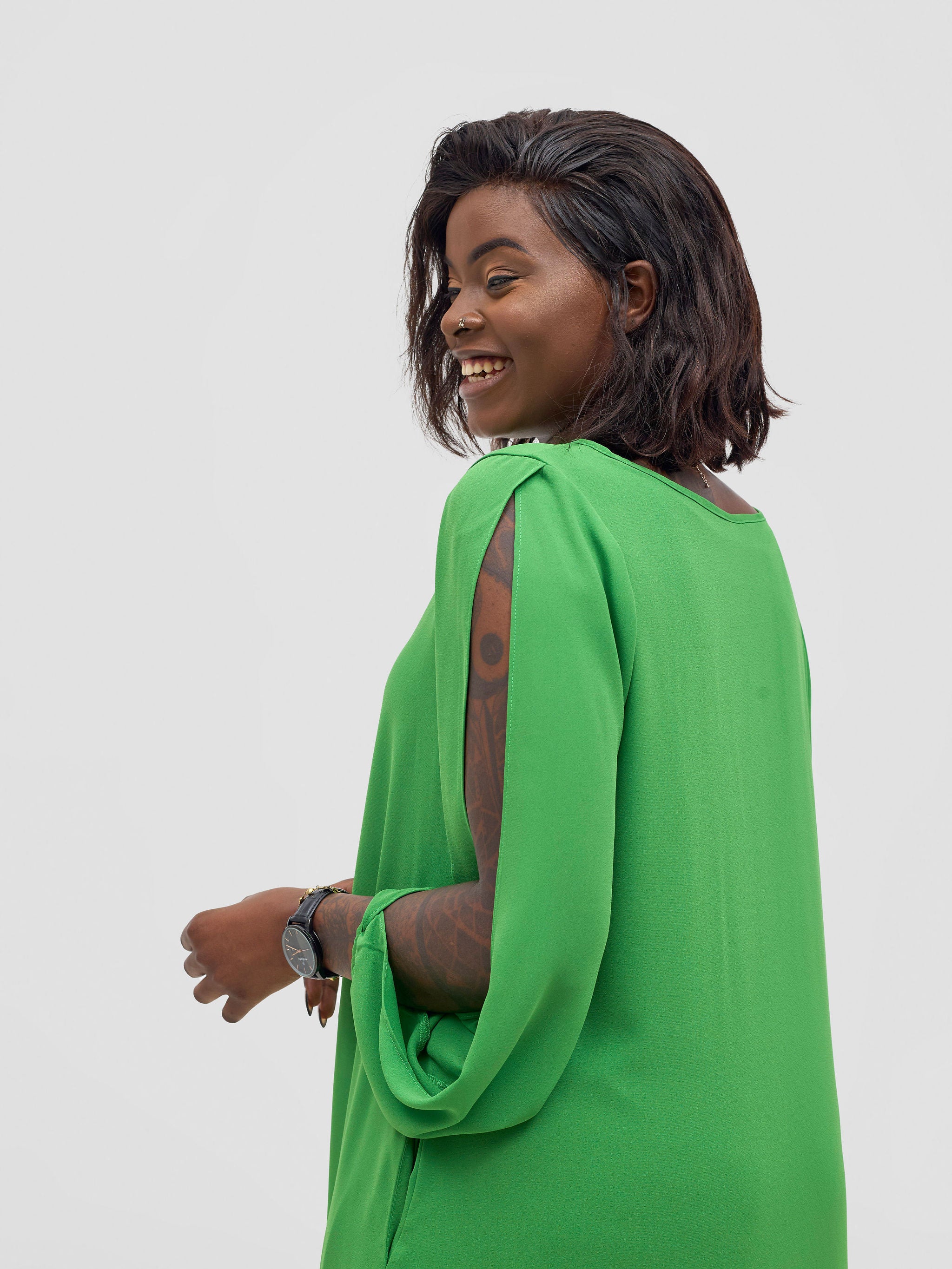 Vivo Lamu Knee Length Chiffon Dress - Lime