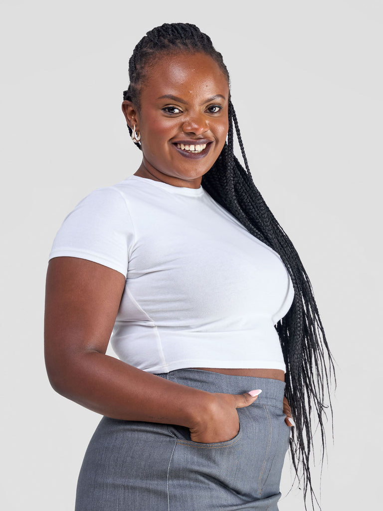 Zoya Yuni Short Sleeve Midriff Top - White