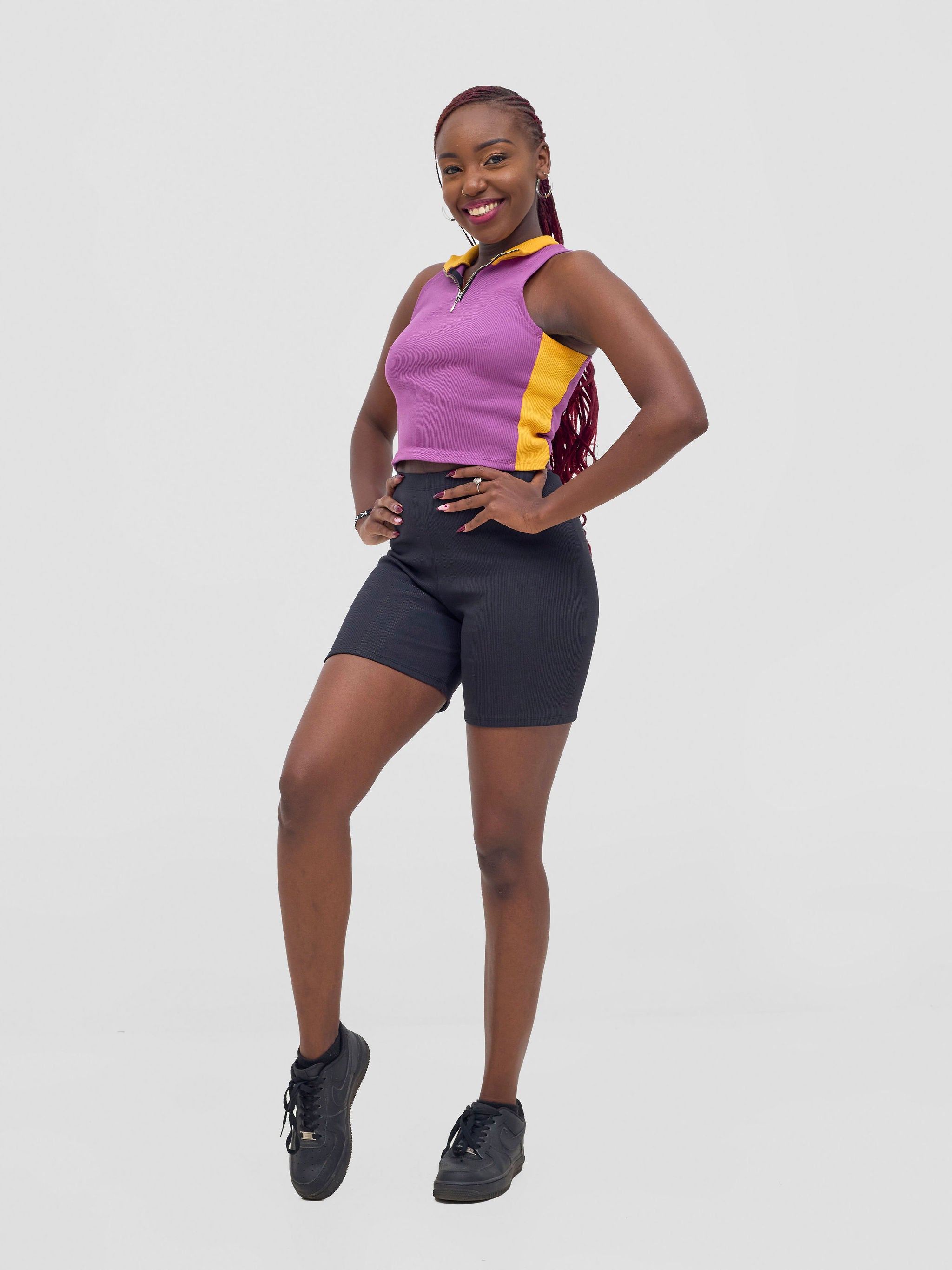 Zoya Vasha  Sleeveless Turtleneck Top - Purple / Yellow