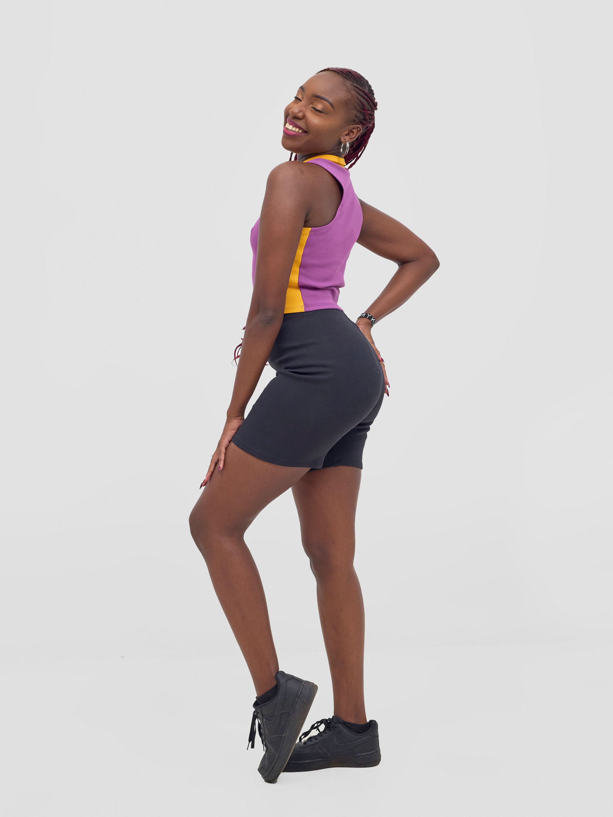 Zoya Vasha  Sleeveless Turtleneck Top - Purple / Yellow