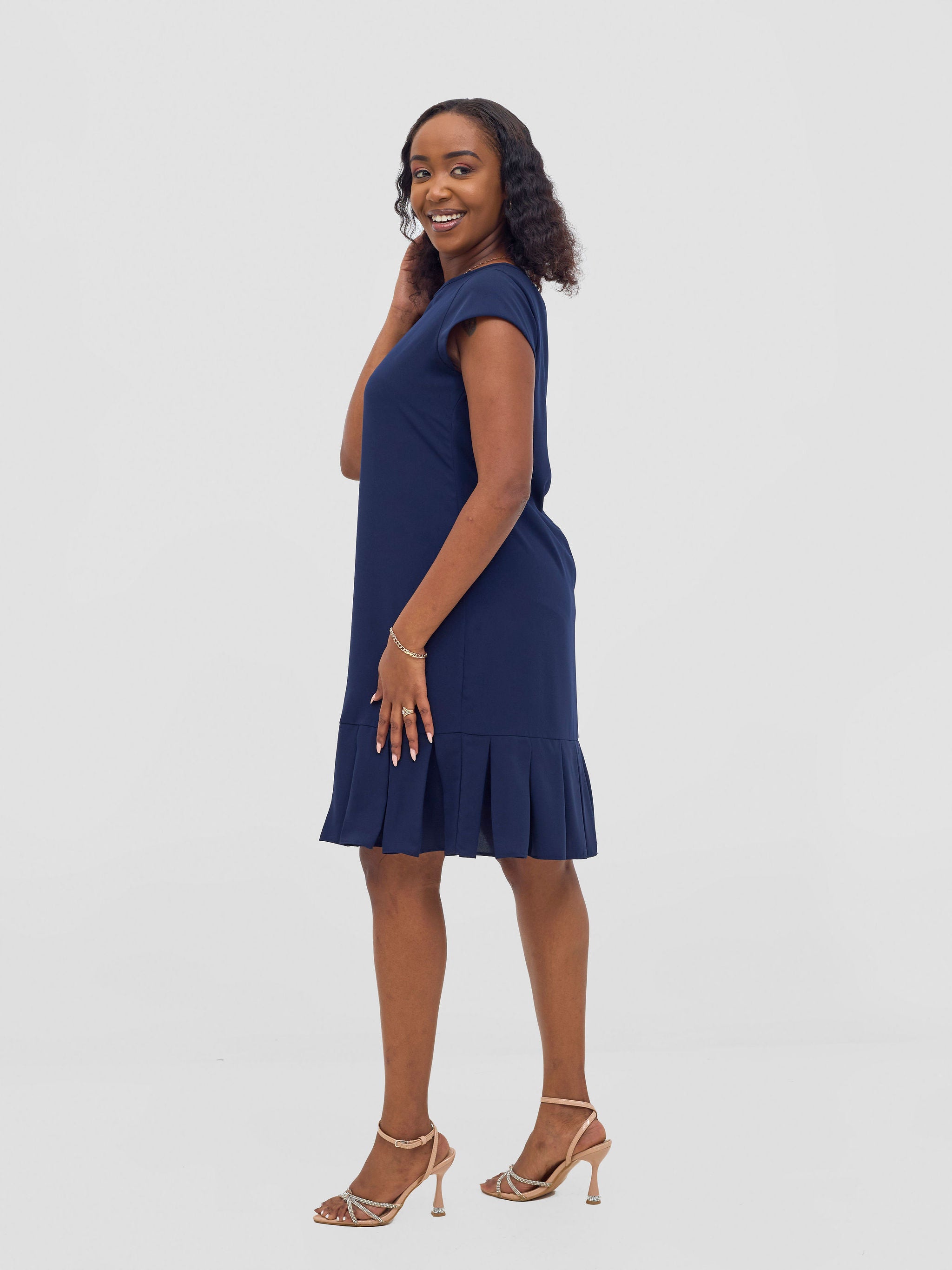 Vivo Zawadi Inverted Pleat Dress - Navy
