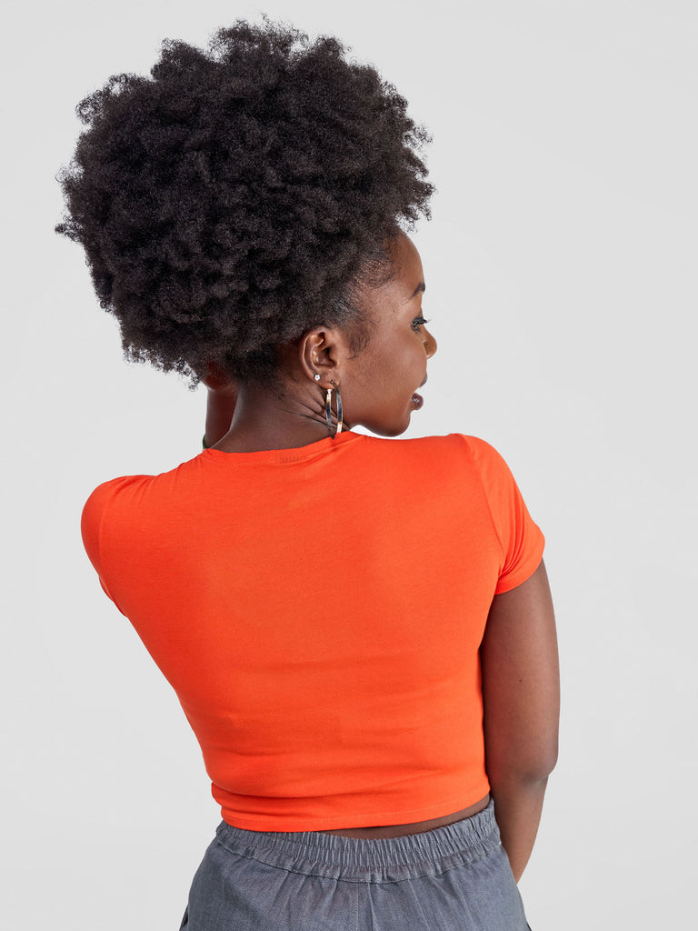 Zoya Yuni Short Sleeve Midriff Top - Orange