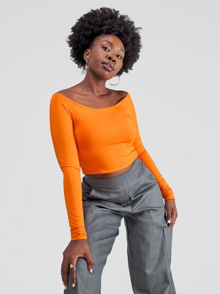 Zoya Yuni Off Shoulder Midriff Top - Orange