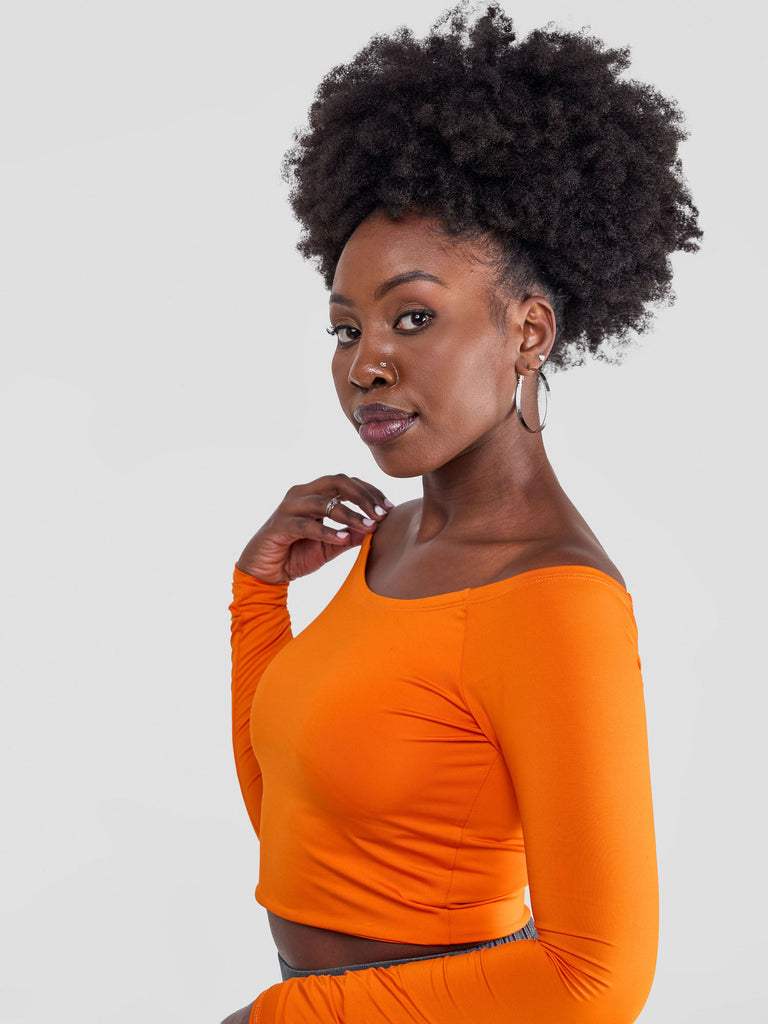 Zoya Yuni Off Shoulder Midriff Top - Orange