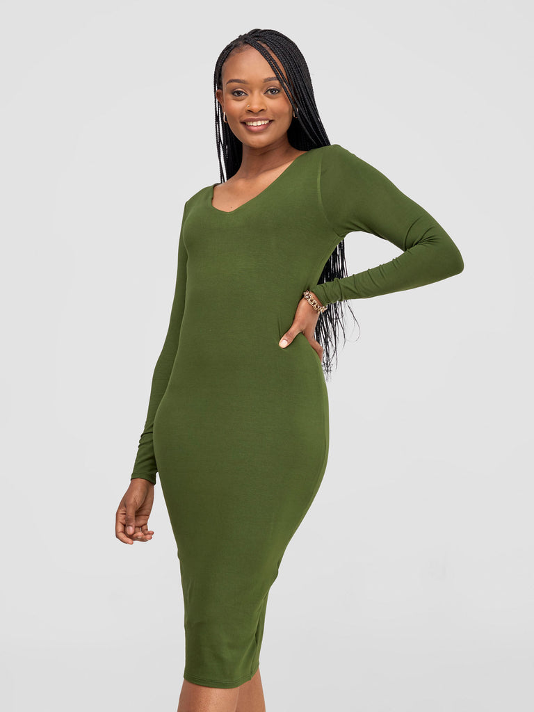 Vivo Basic Long Sleeved Double Layered Bodycon - Hunters Green