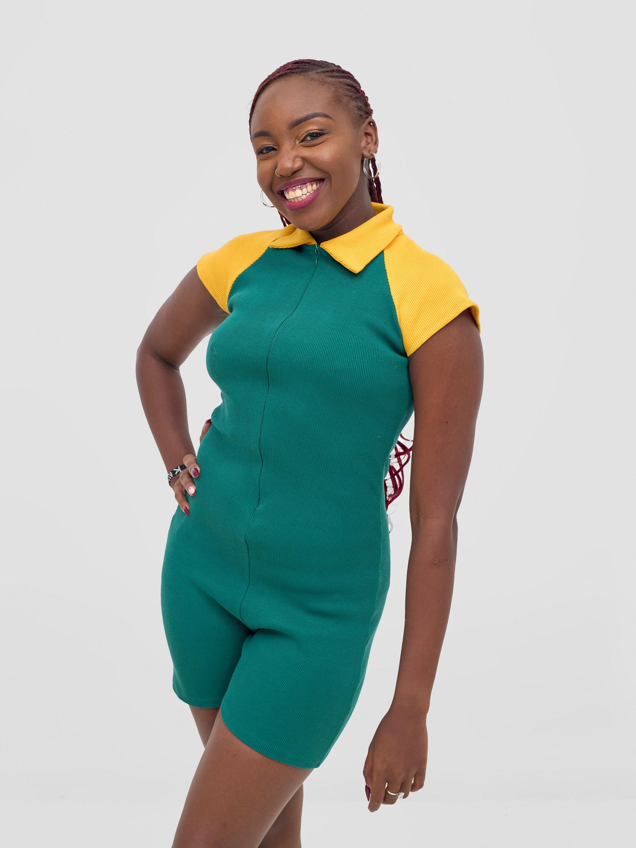 Zoya Vasha Raglan Sleeve Playsuit - Green / Yellow