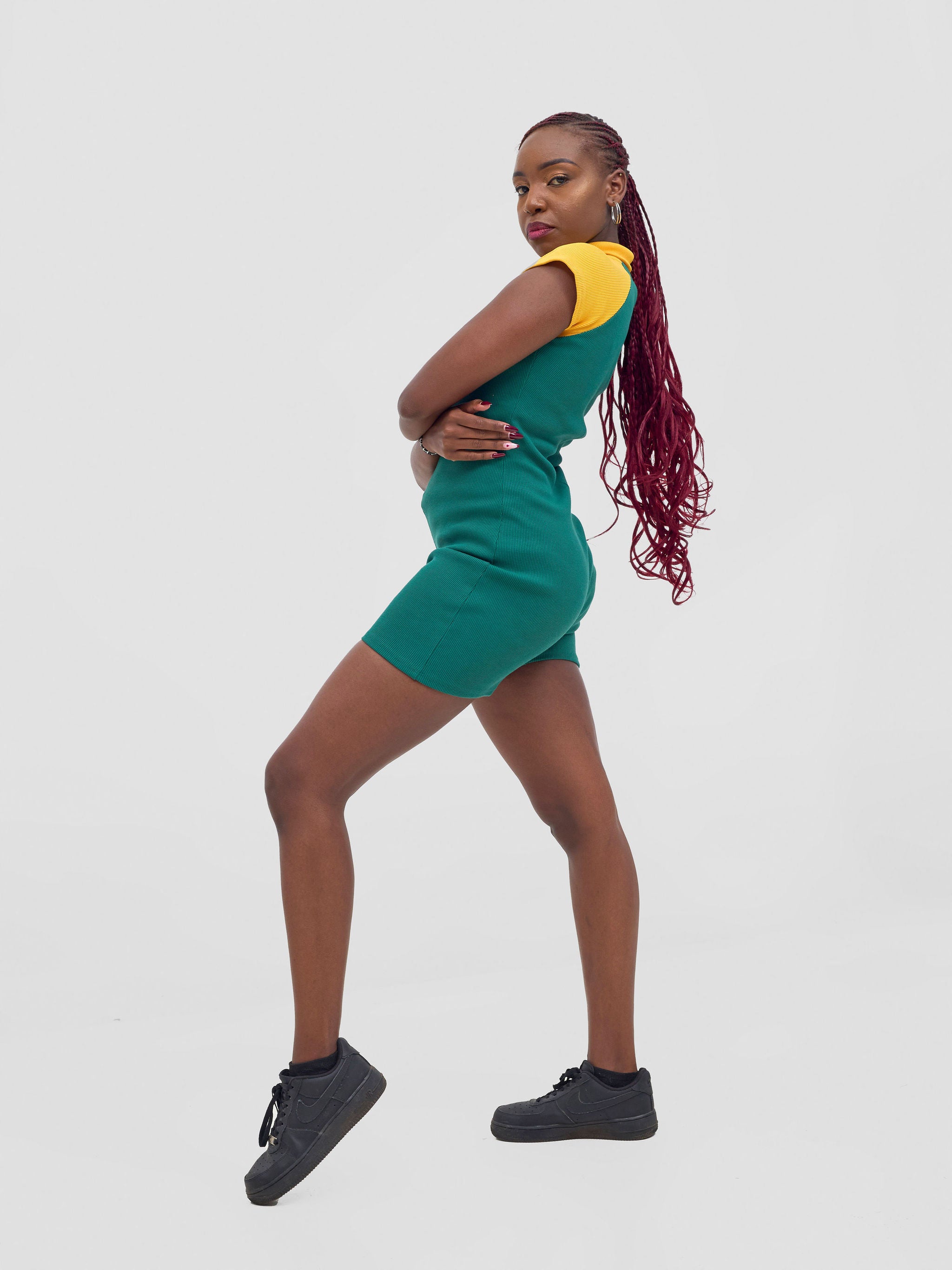 Zoya Vasha Raglan Sleeve Playsuit - Green / Yellow