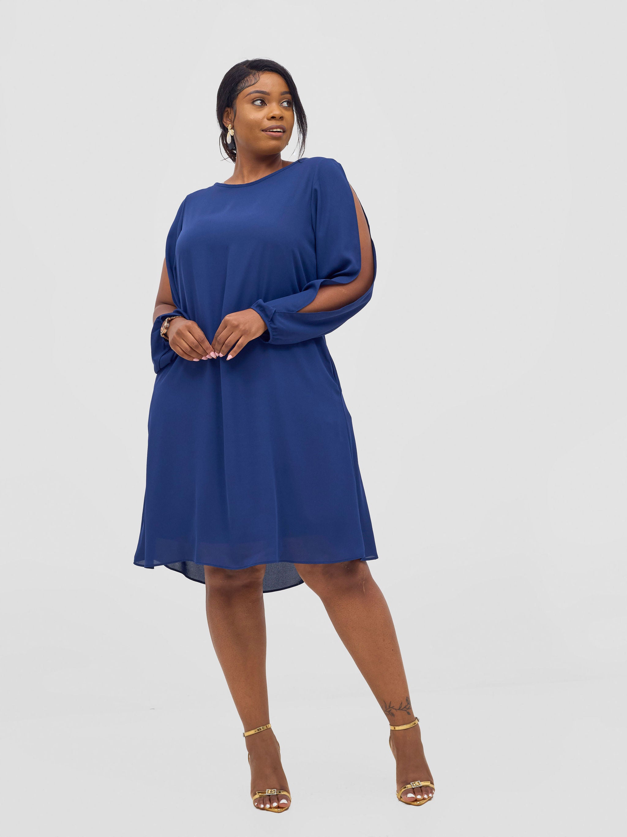 Vivo Lamu Knee Length Chiffon Dress - Navy