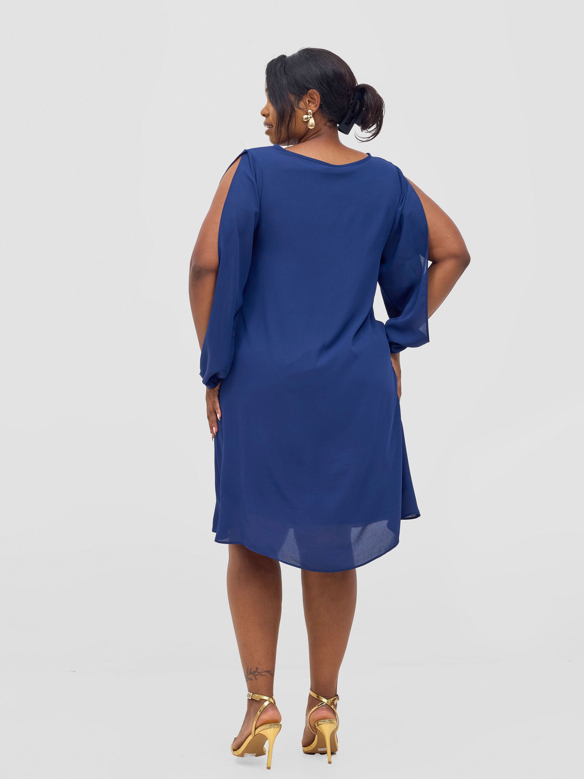 Vivo Lamu Knee Length Chiffon Dress - Navy
