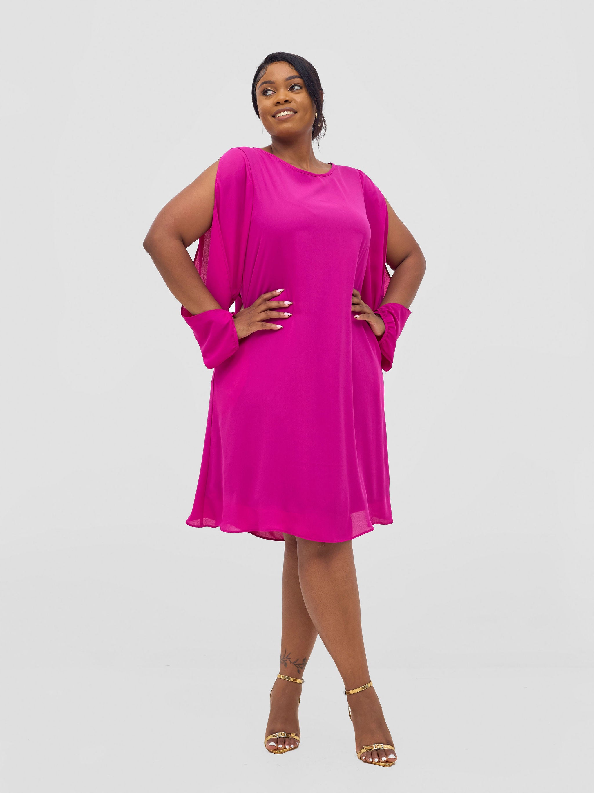 Vivo Lamu Knee Length Chiffon Dress - Magenta