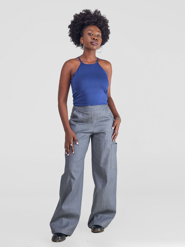 Zoya Yuni Halter Midriff Top - Navy Blue