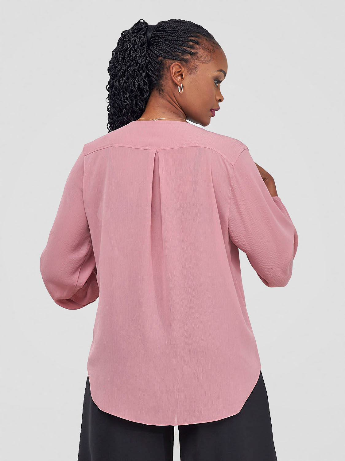 Vivo Dua Long Bishop Sleeve Top - Rose Pink Textured