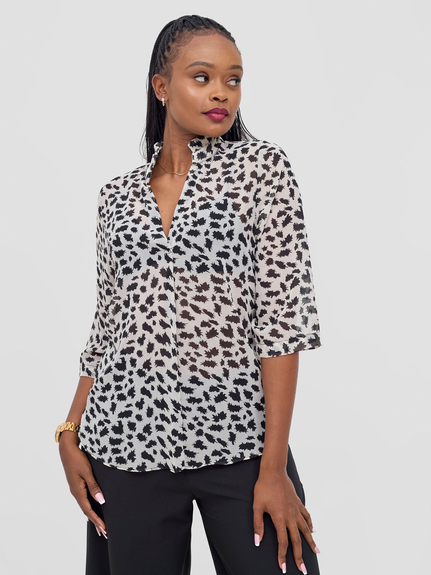 Vivo Saida 3/4 Sleeve Top - Cream / Black Sadia Print