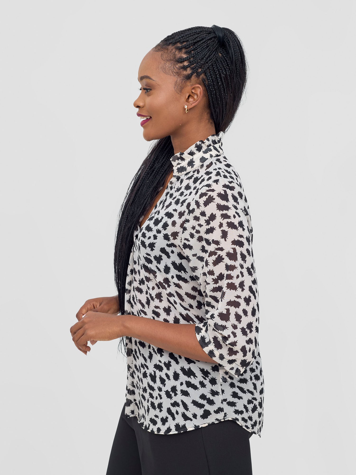 Vivo Saida 3/4 Sleeve Top - Cream / Black Sadia Print