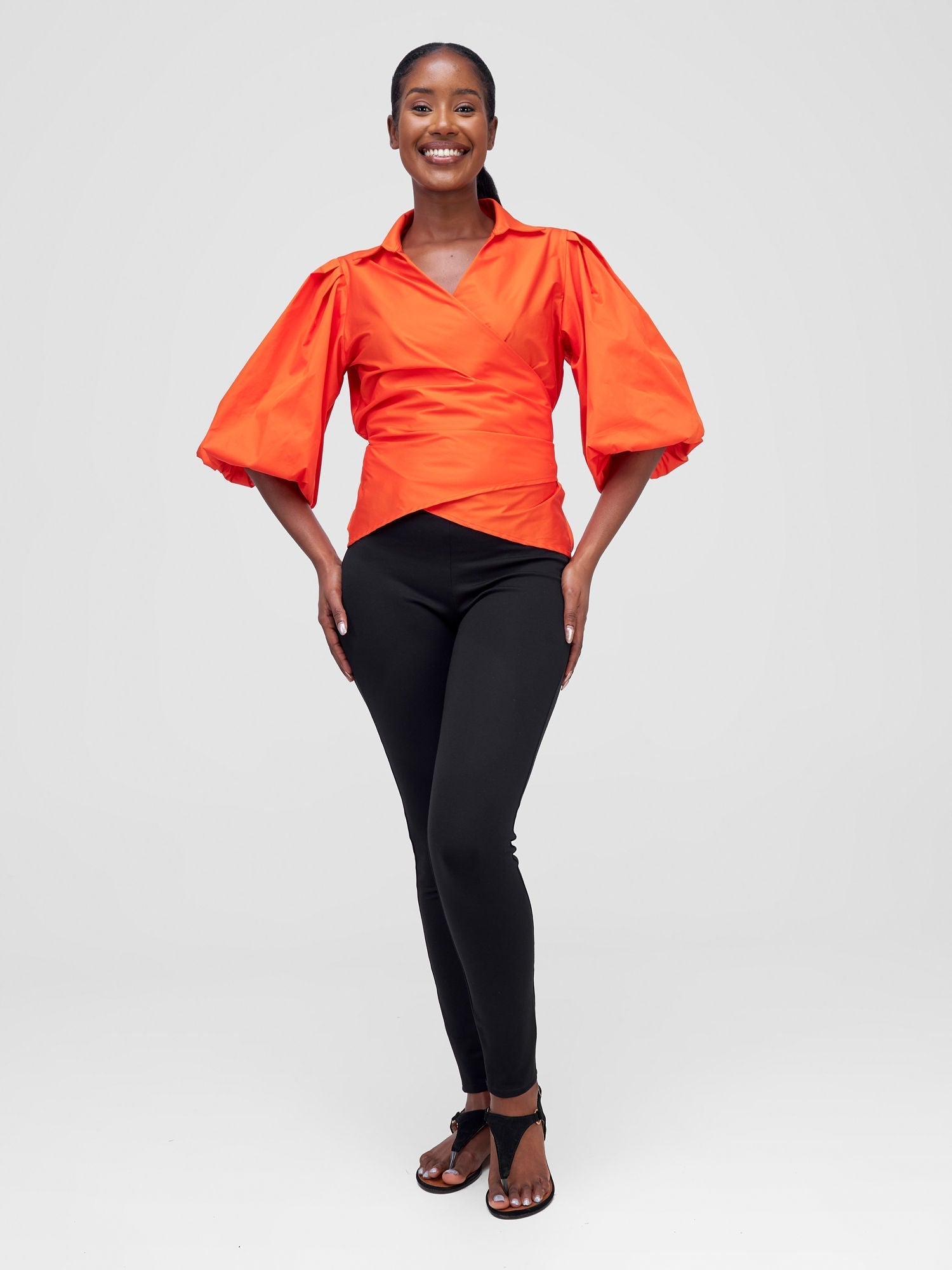 Safari Mali 3/4 Bishop Sleeve Tie Top MG - Orange