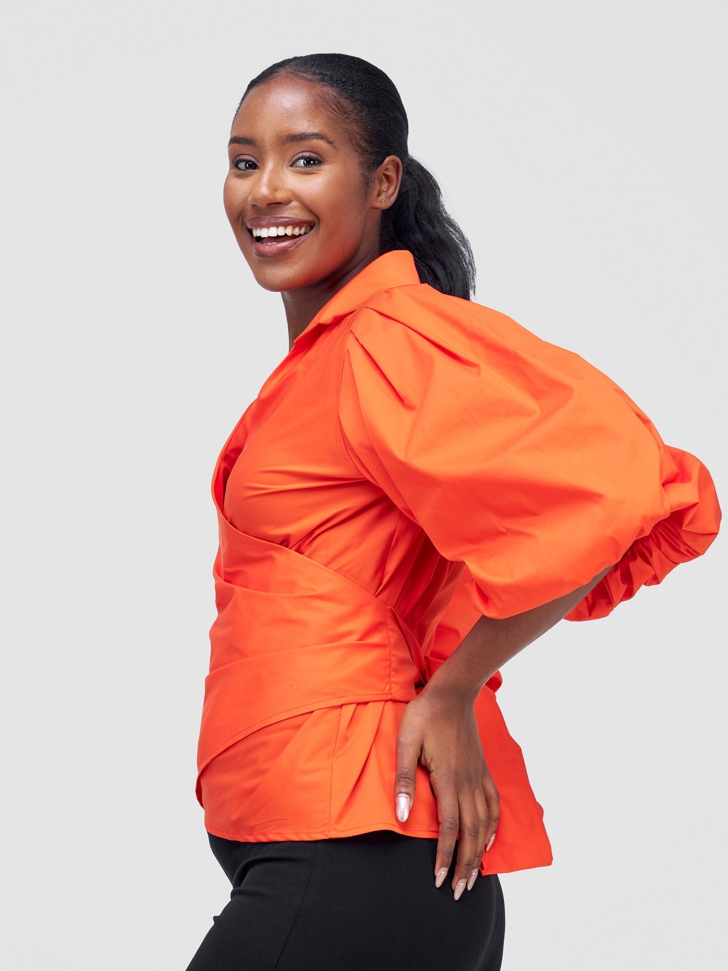 Safari Mali 3/4 Bishop Sleeve Tie Top MG - Orange