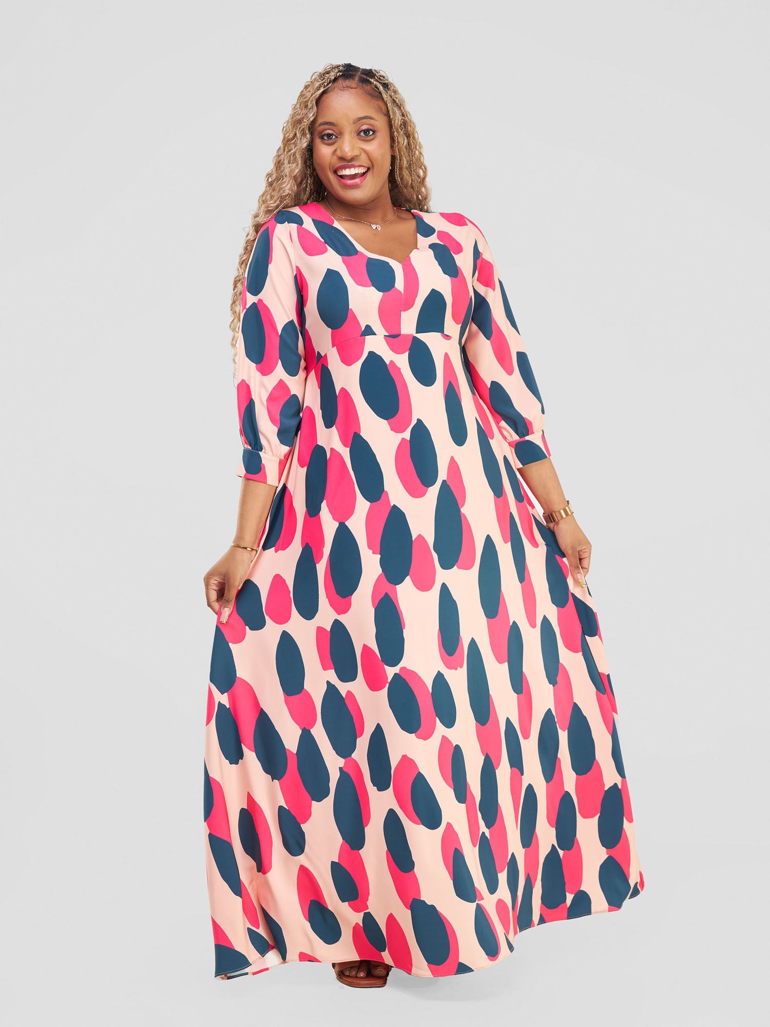 Vivo Hadiya Tie Maxi Dress - Peach / Teal Diya Print