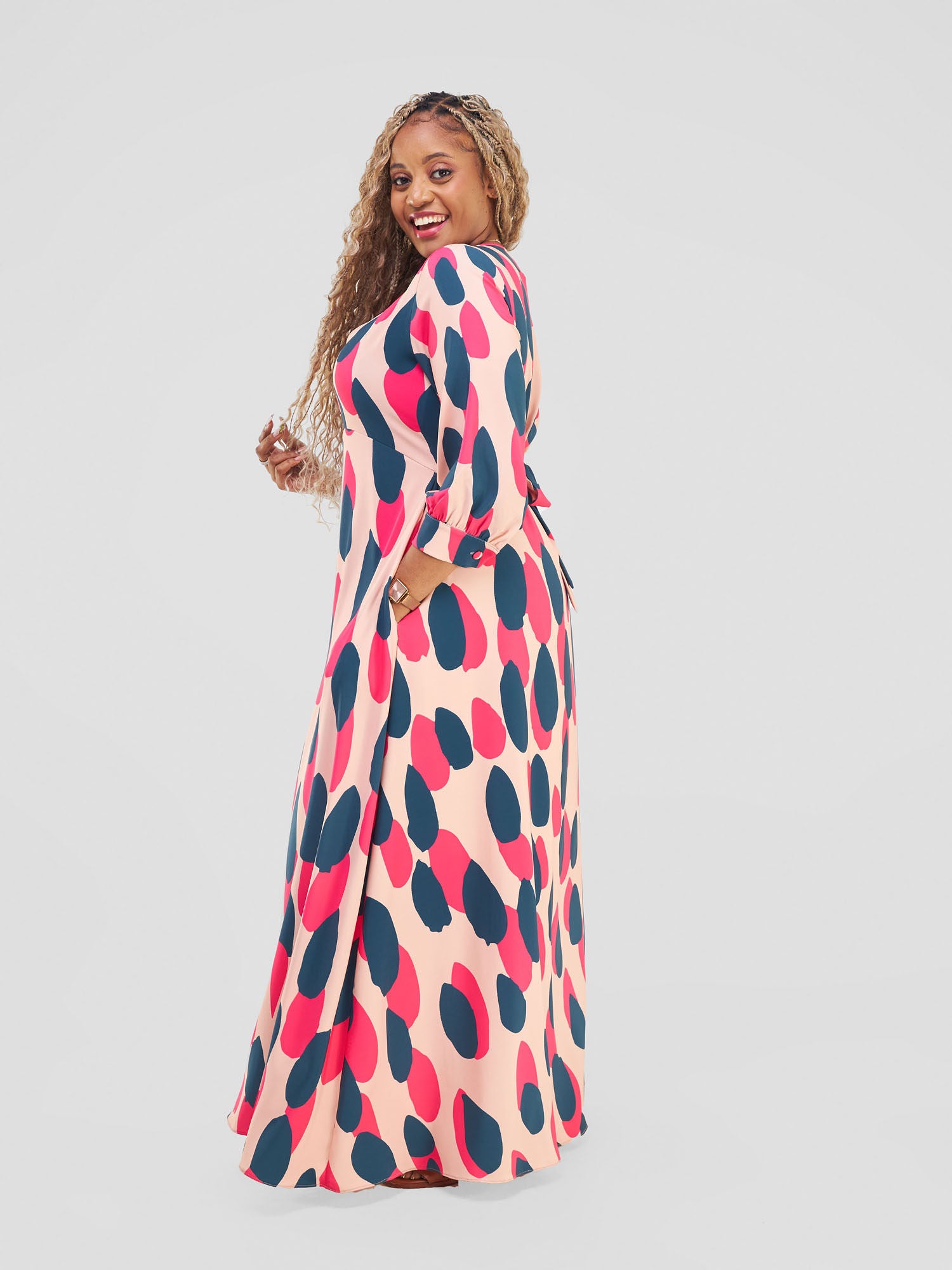Vivo Hadiya Tie Maxi Dress - Peach / Teal Diya Print