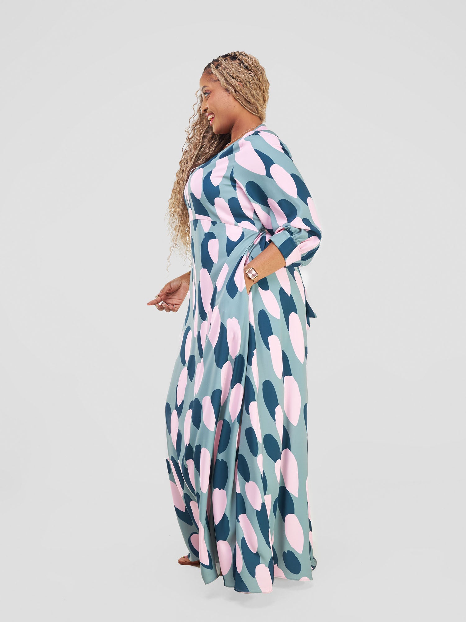 Vivo Hadiya Tie Maxi Dress - Olive / Teal Diya Print