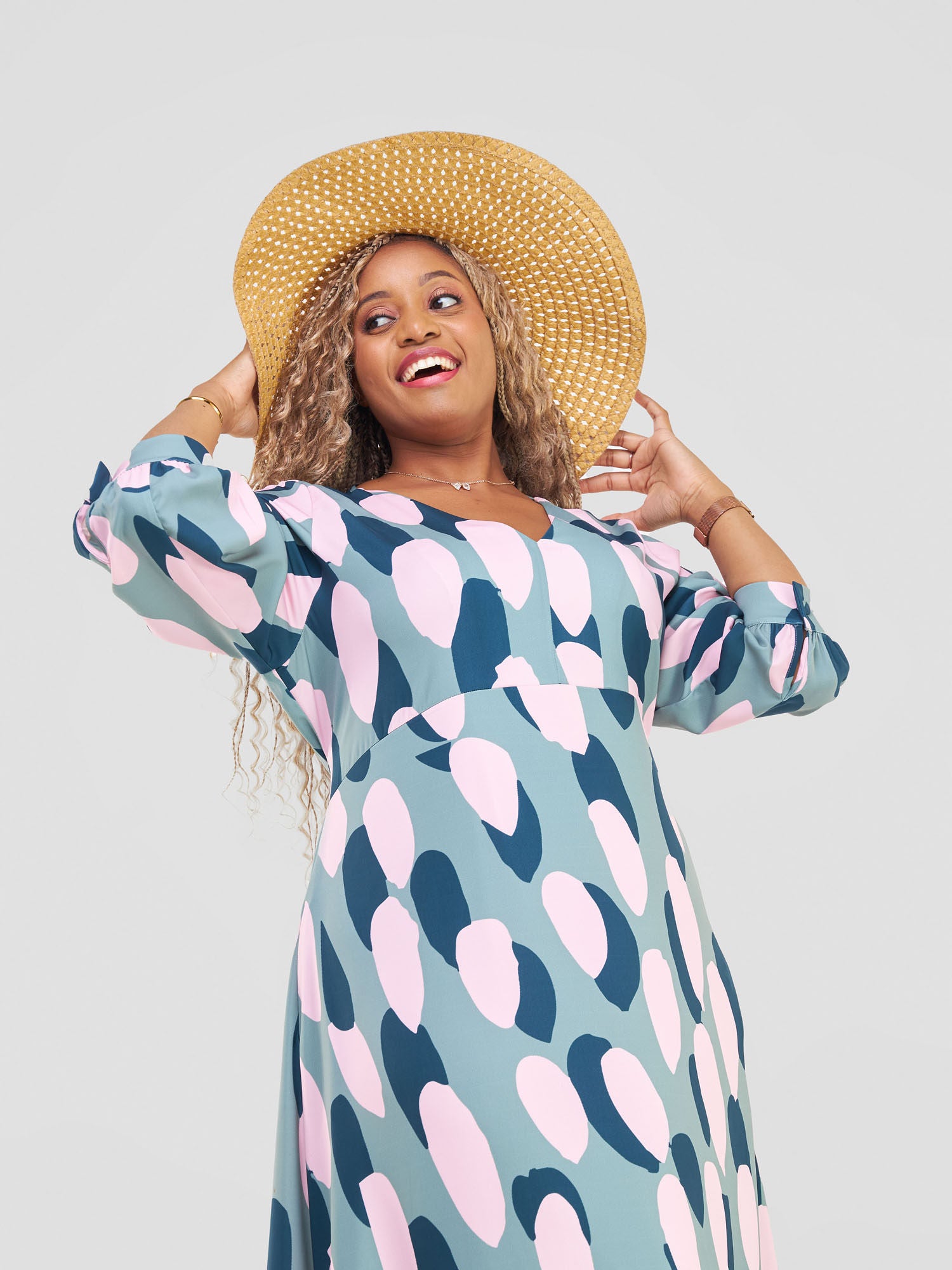 Vivo Hadiya Tie Maxi Dress - Olive / Teal Diya Print