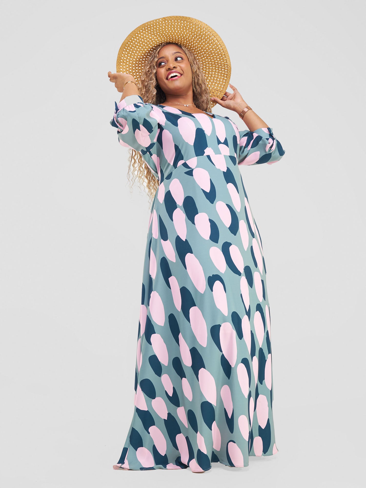 Vivo Hadiya Tie Maxi Dress - Olive / Teal Diya Print