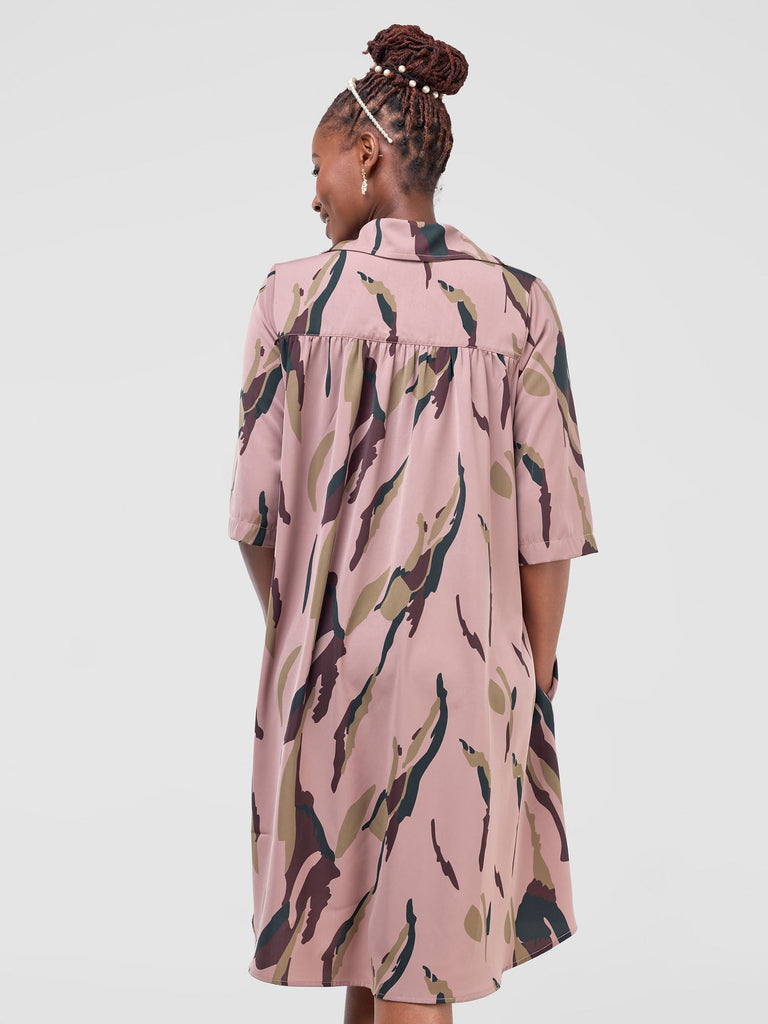 Vivo Reba Hi Low Dress - Tan / Brown Riba Print