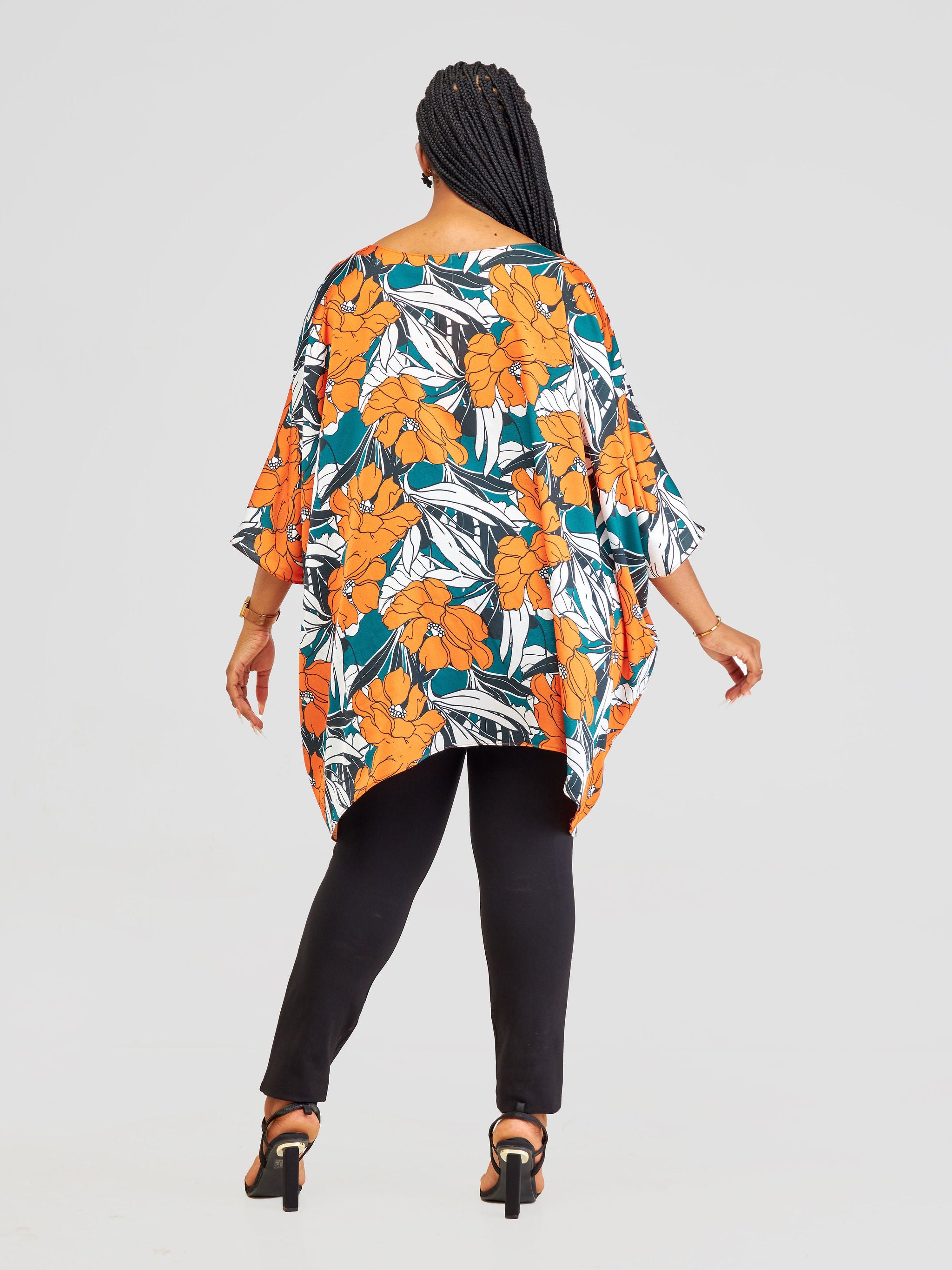 Vivo Liv Wide Crepe Top - Orange / Green Print