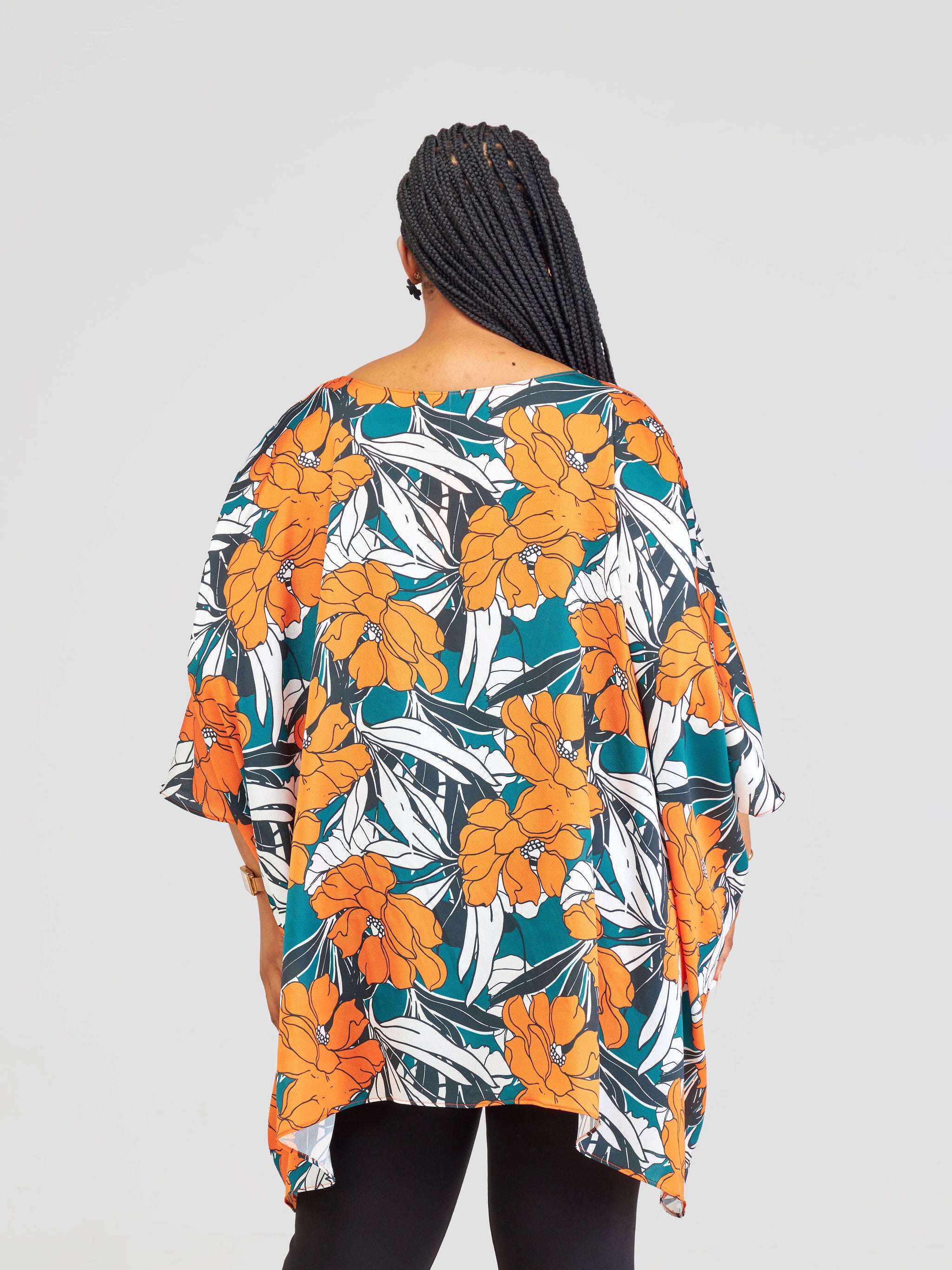 Vivo Liv Wide Crepe Top - Orange / Green Print