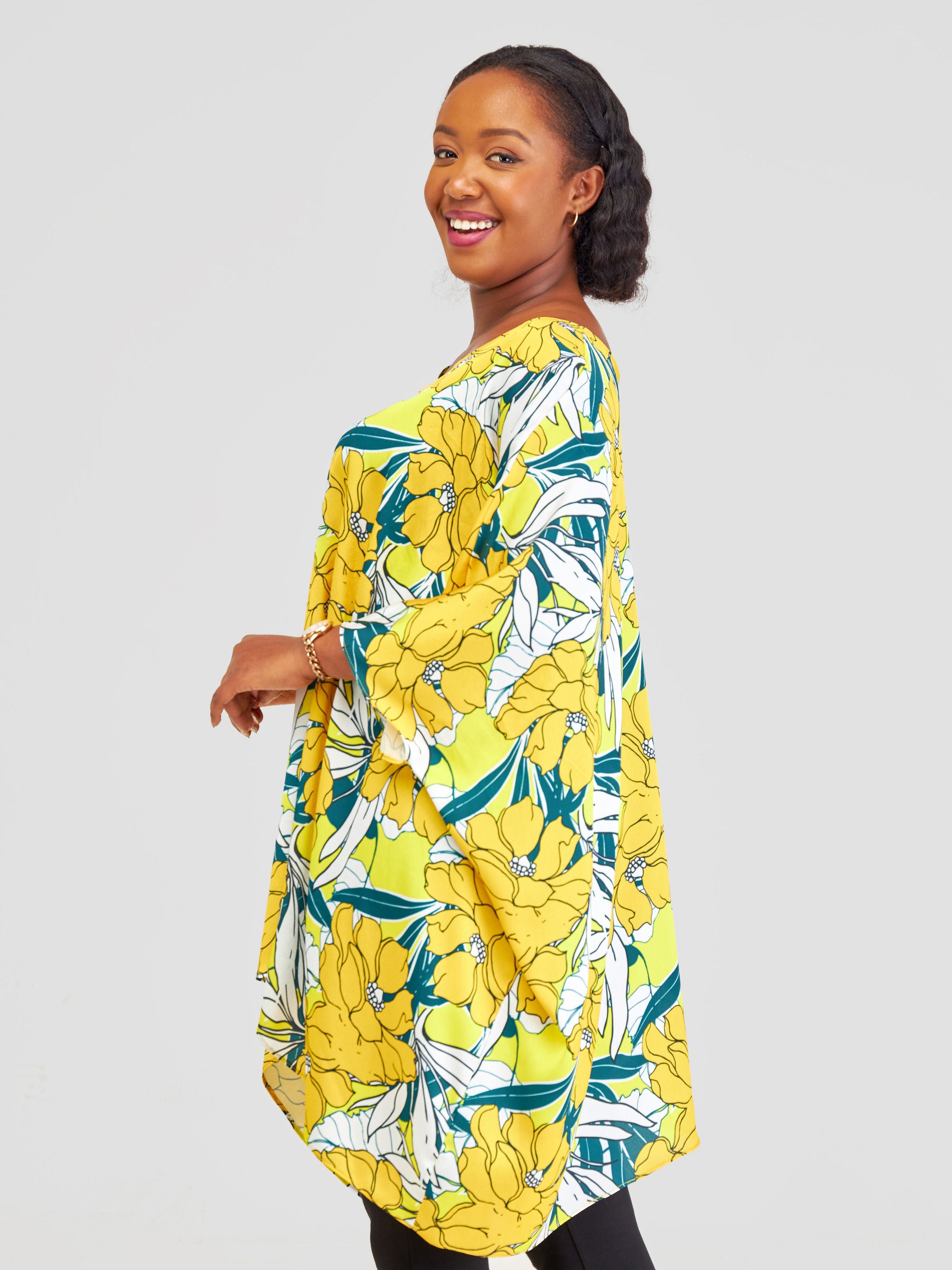 Vivo Liv Wide Crepe Top - Mustard / Cream Print