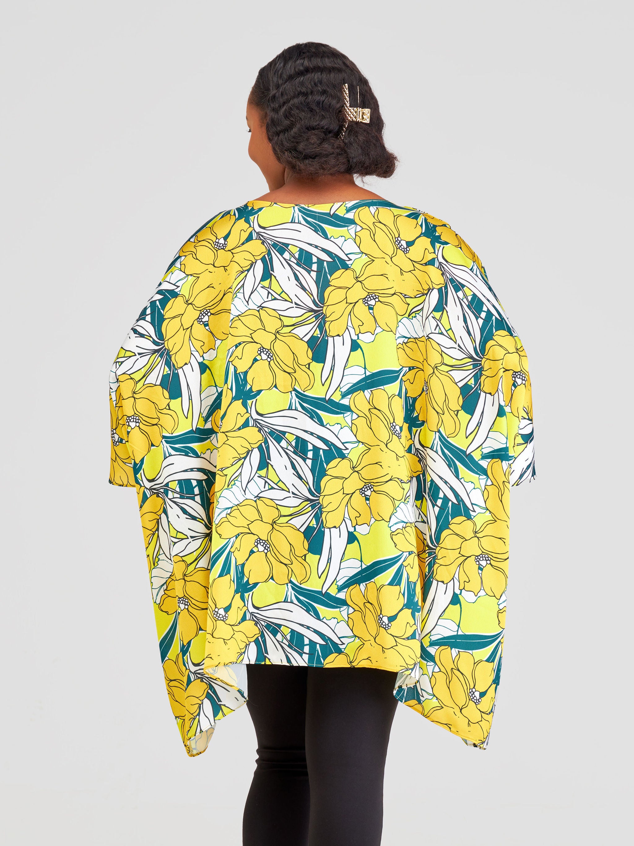 Vivo Liv Wide Crepe Top - Mustard / Cream Print