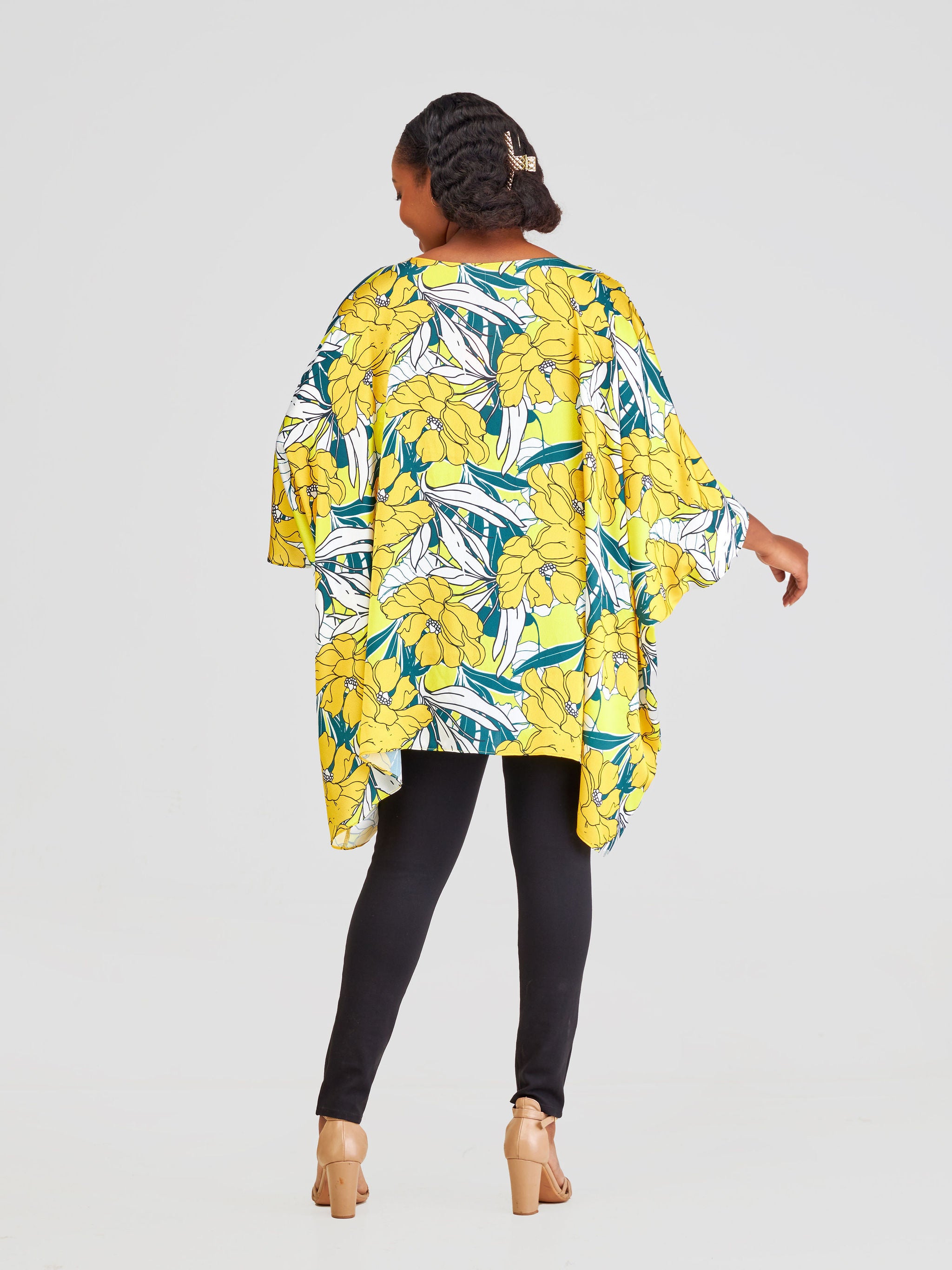 Vivo Liv Wide Crepe Top - Mustard / Cream Print