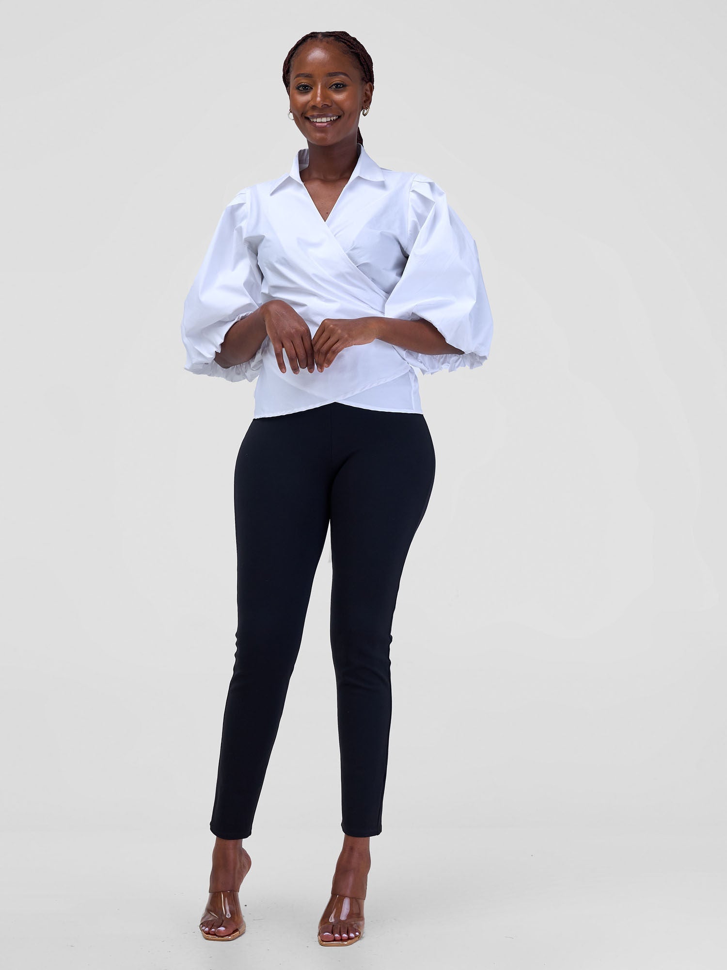 Safari Mali 3/4 Bishop Sleeve Tie Top MG - White