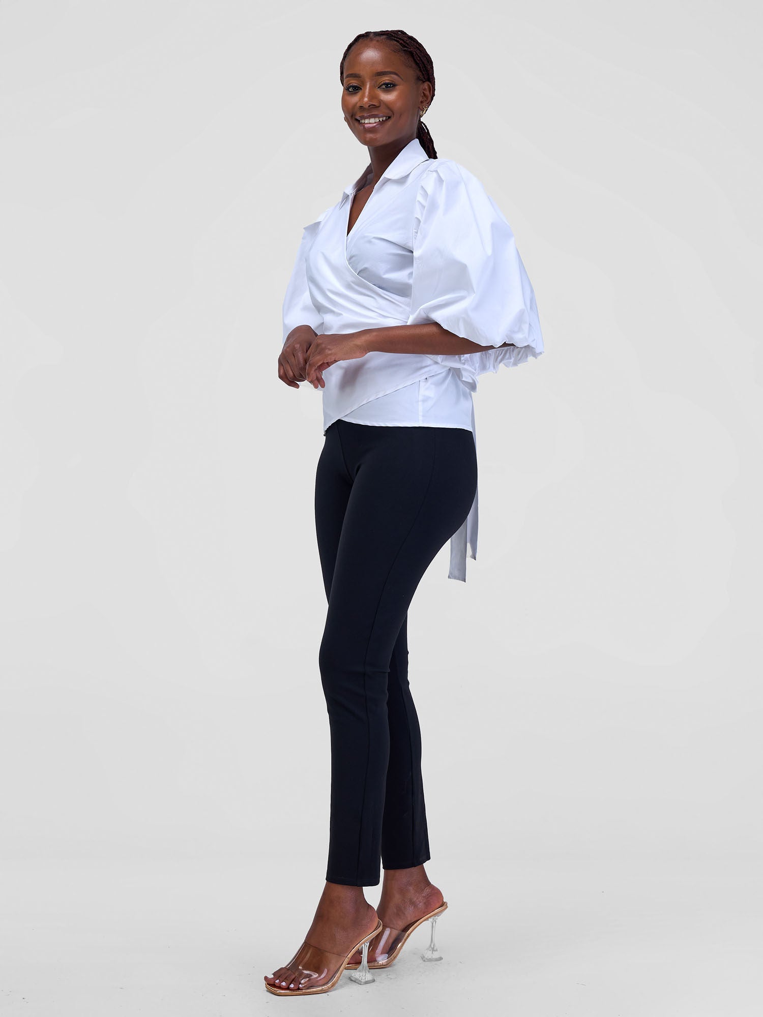 Safari Mali 3/4 Bishop Sleeve Tie Top MG - White