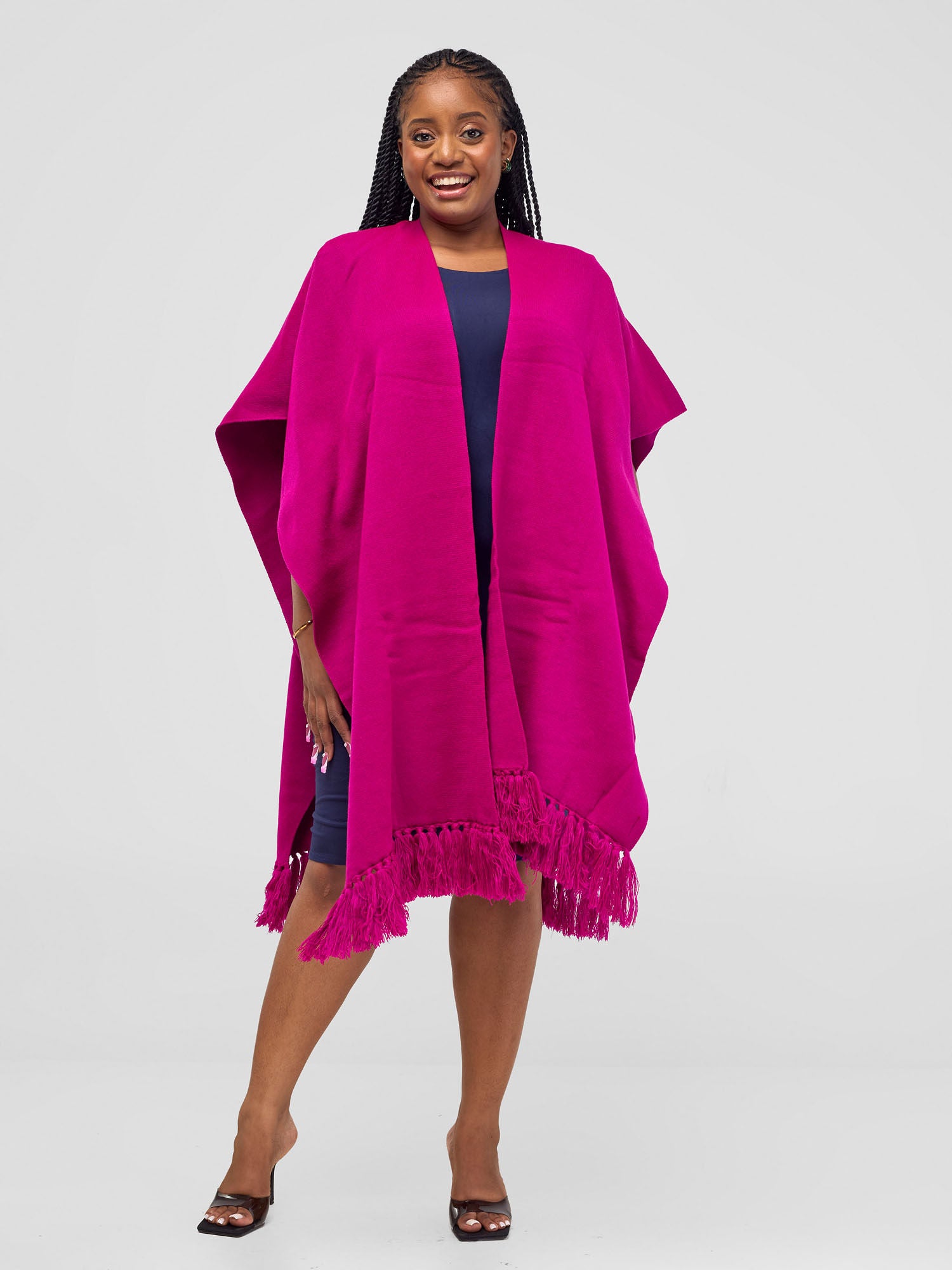 Vivo Basic Double Layered Wrap Poncho - Fuschia