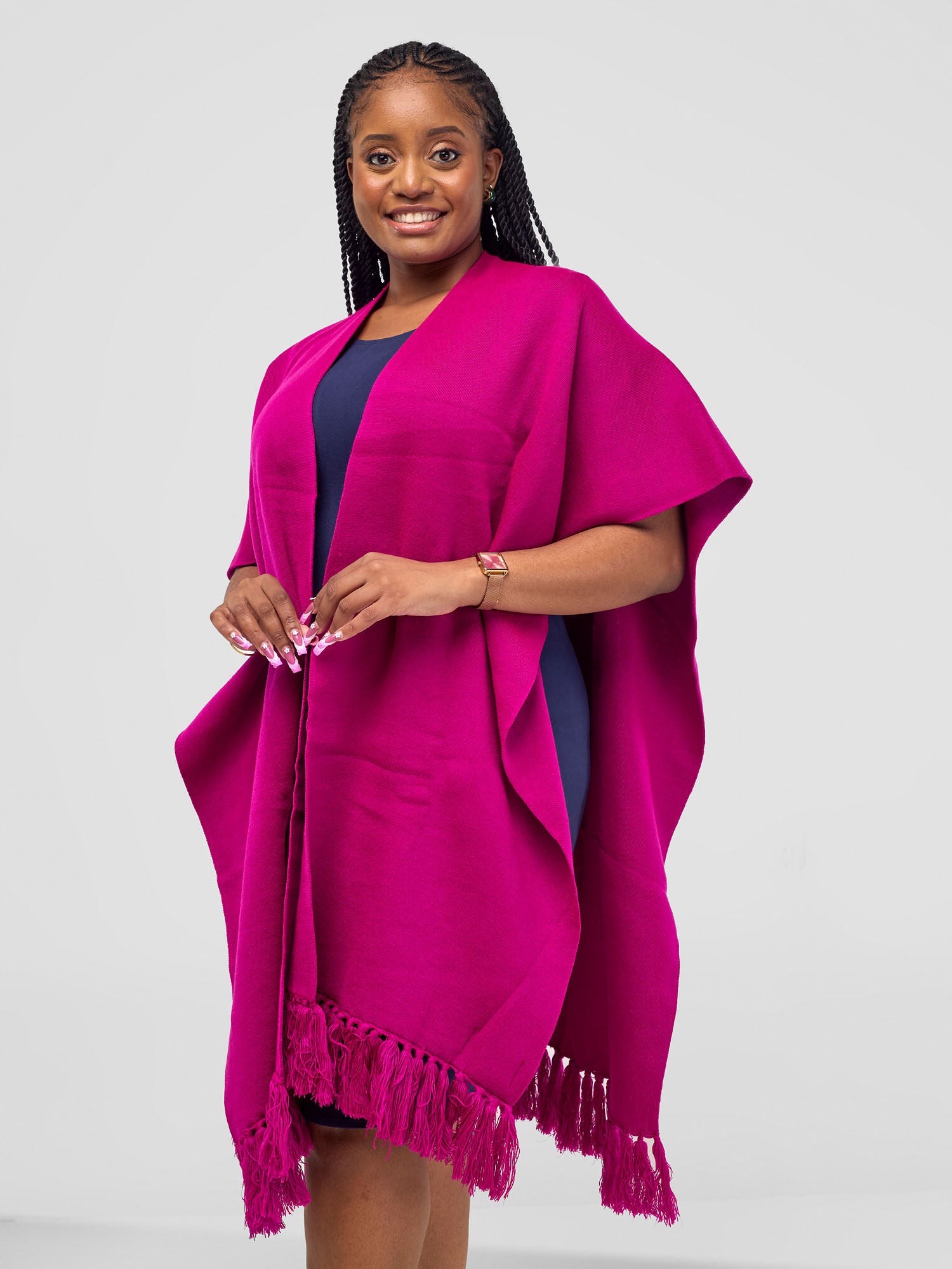 Vivo Basic Double Layered Wrap Poncho - Fuschia