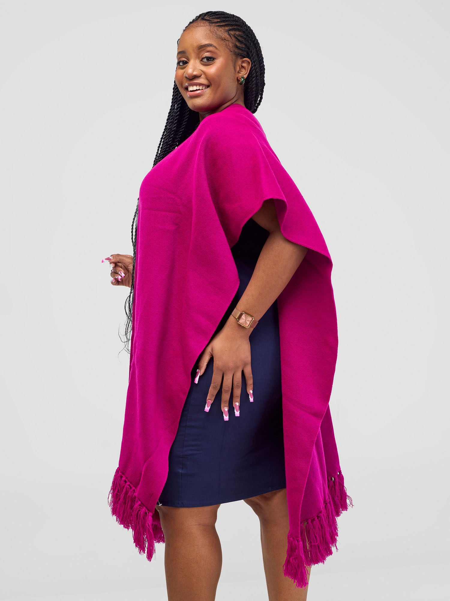 Vivo Basic Double Layered Wrap Poncho - Fuschia